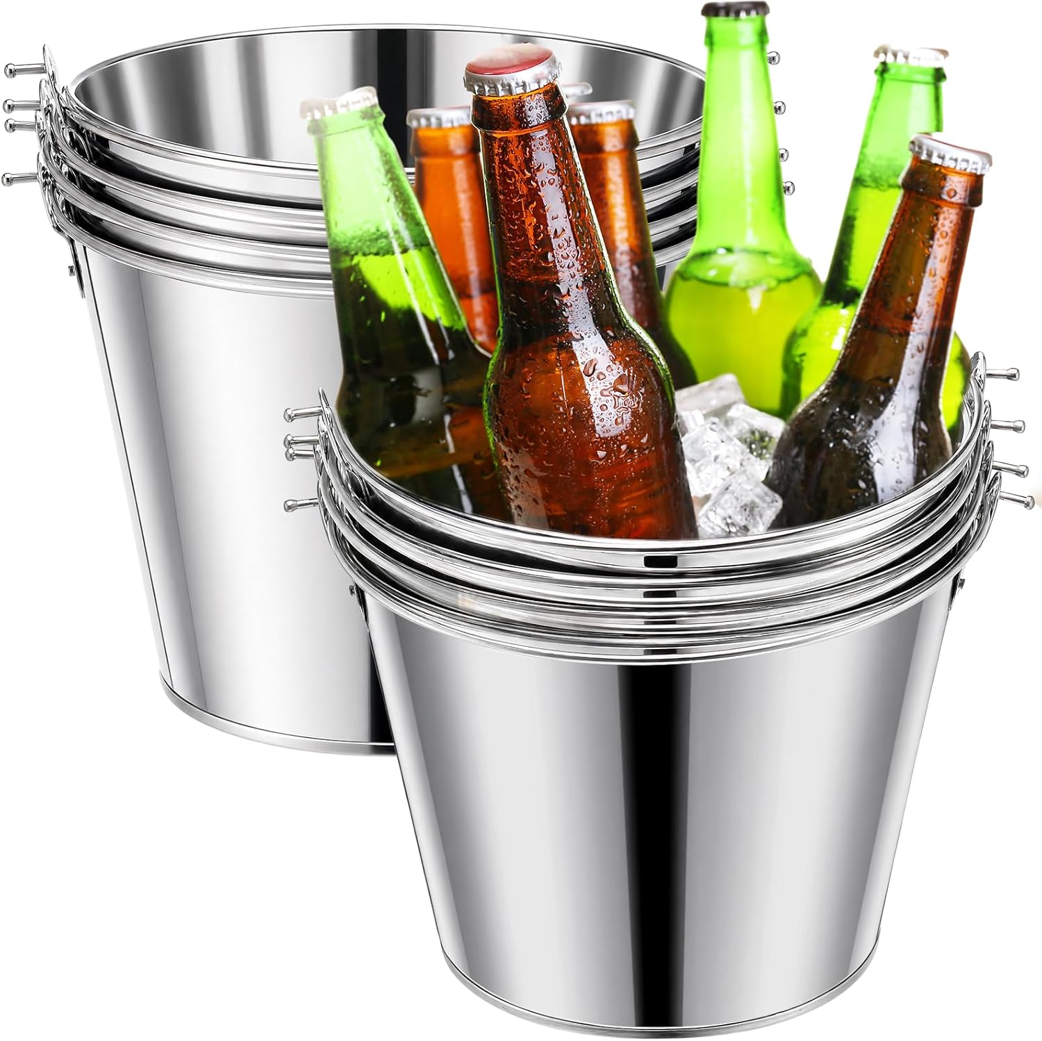 Zopeal 6 Pcs Galvanized Bucket 9 x 7 x 7 Inch Metal 4.7 L Ice Beer Bucket Silver Tin Large Metal Pail Steel Container with Handle for Wine Champagne Bar Kitchen Holiday Party Supplies