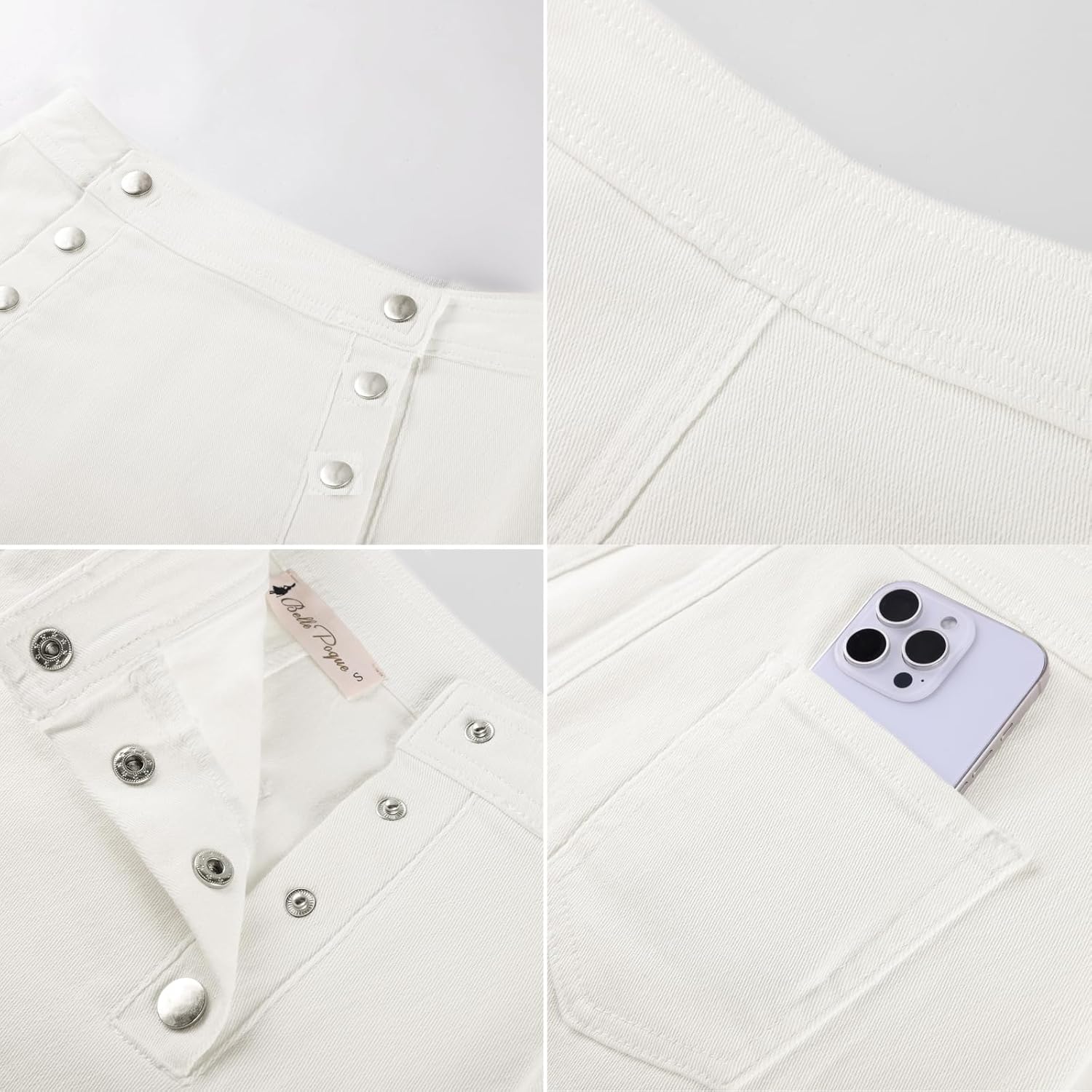 Belle Poque Denim Mini Skirt High Waisted Button-Front Sailor Jean Skirts for Women with Back Patch Pockets - Image 7