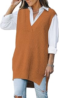 Kisscynest Women's Oversized V Neck Knitted Sweater Vest Casual Loose Sleeveless Sweater Pullover
