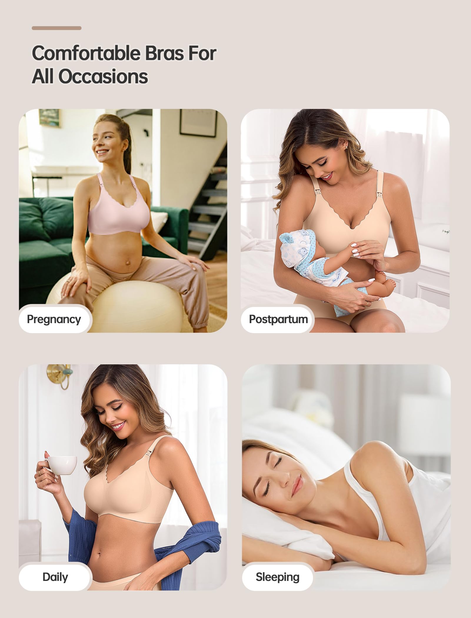 OEAK Reggiseno per allattamento al seno Morbido Sostegno Reggiseni Premaman Confortevole Senza Fili Gravidanza Bras Mani Libere Pompaggio Bras