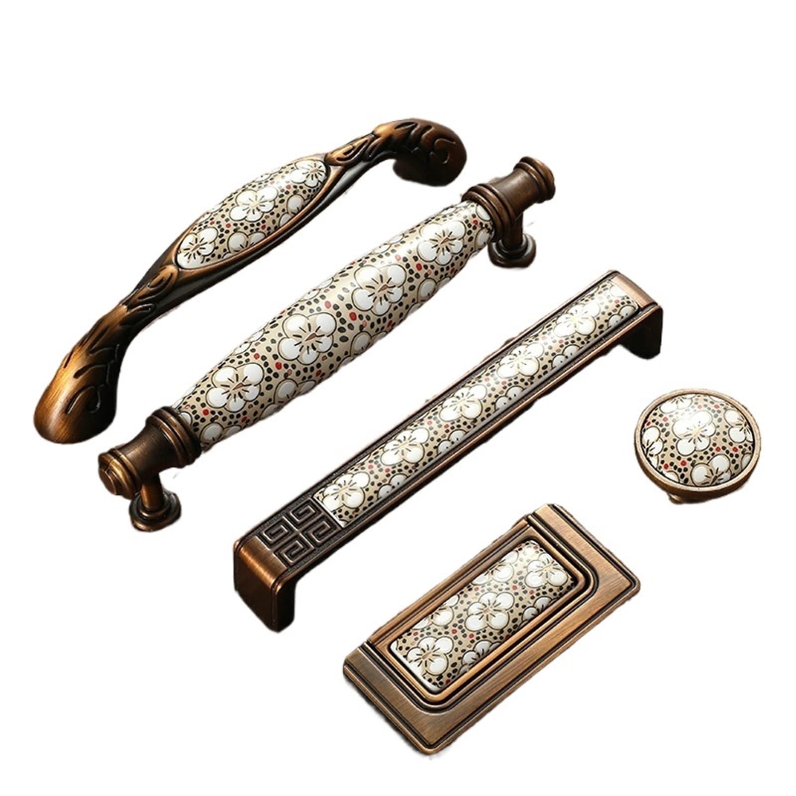 KDHCVKZ 1pcs Antique Bronze Ceramic Cabinet Handles Vintage Drawer Knobs Wardrobe Door Handles European Furniture Handle Hardware(Handle-1501FG-64)