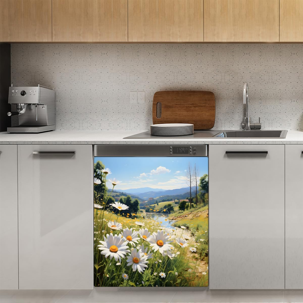 Spring Daisies Dishwasher Magnet Cover for Front Dishwasher Door Cover Panel Decals Home Cabinet Decals Kitchen Appliance Decor for Kitchen Farmhouse Home Decor, Kitchen Idea 23" x 26"