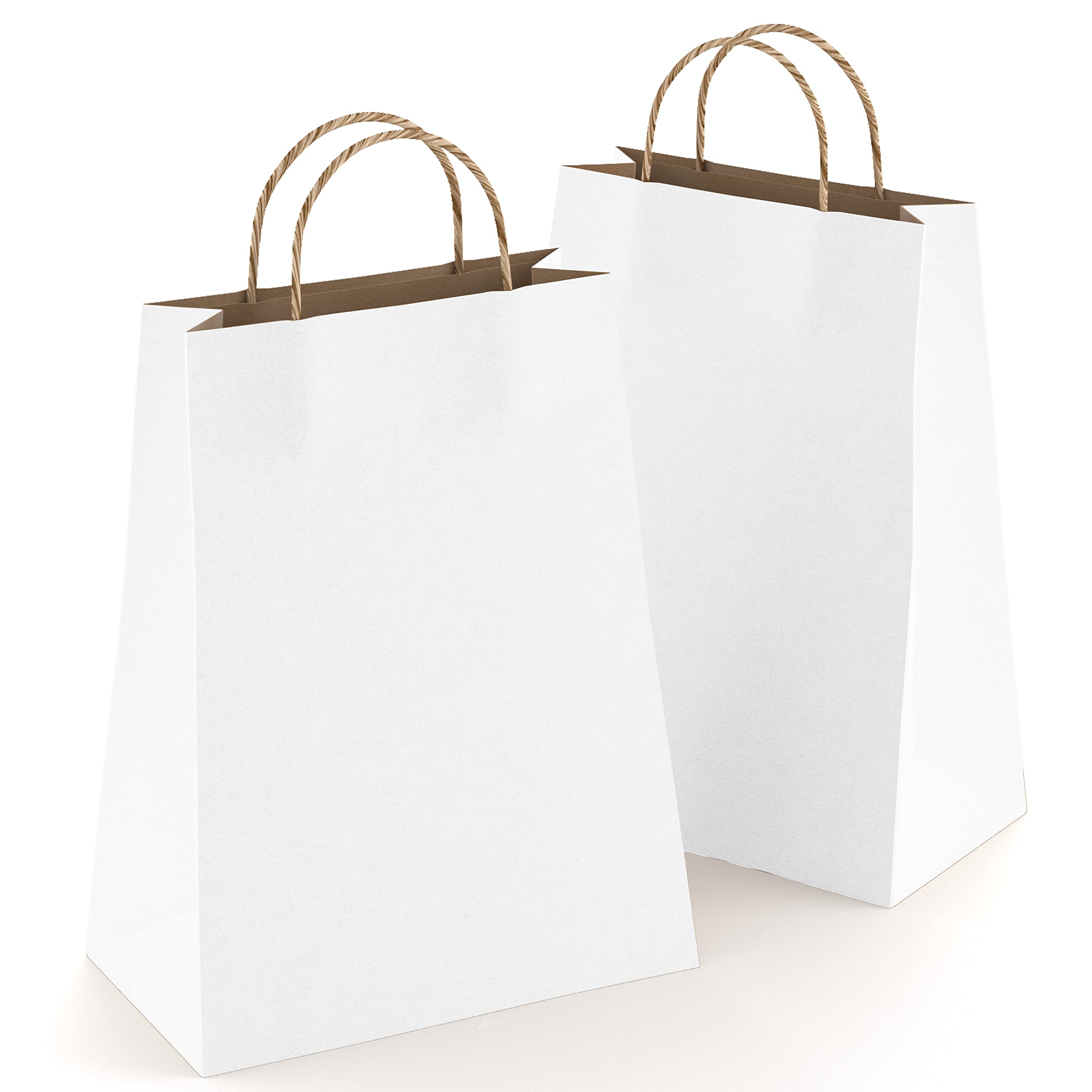 White Kraft Paper Bags with Handles Bulk, 10 x x 13 Pack of 25  Kraft Paper Gift Bags with 150 GSM Kraft Bags with Paper