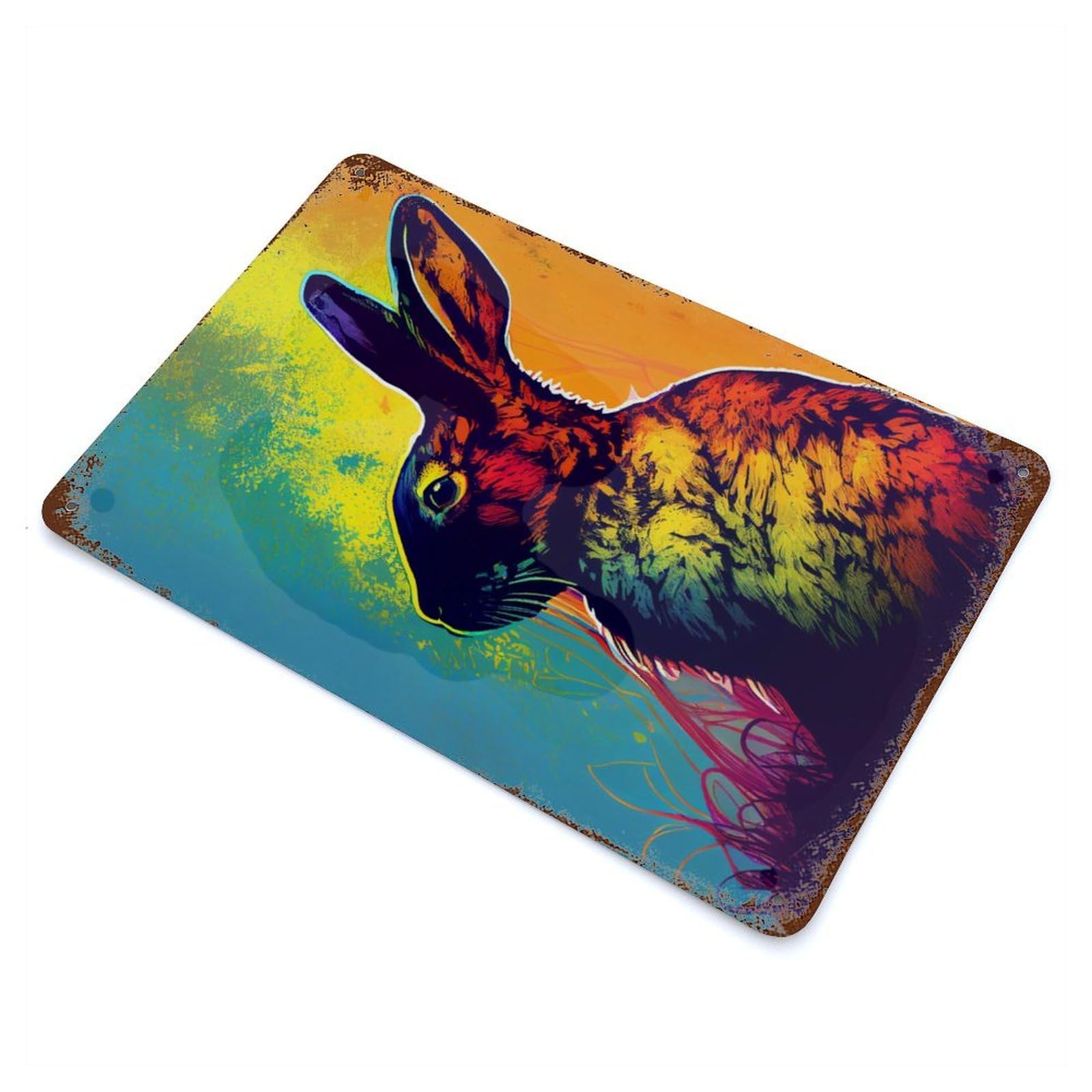 Rabbit PopArt Animal Rustic Tin Plaque 11.8"x7.9", Ideal for Shed, Workshop And Garage Wall Decor