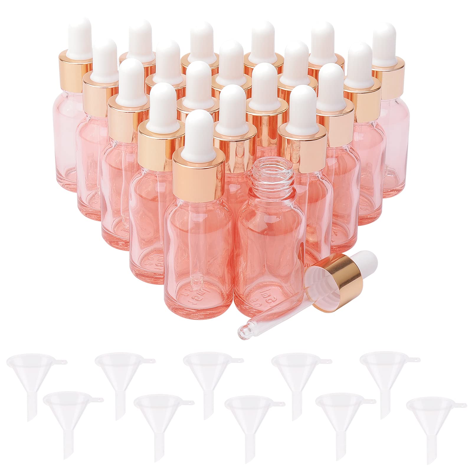 Rowiz 20PCS 15ml Rose Gold Glass Dropper Bottles Essential Oils Bottle Perfume Aromatherapy Cosmetic Container Sample Bottles with Rose Gold Metal Cap