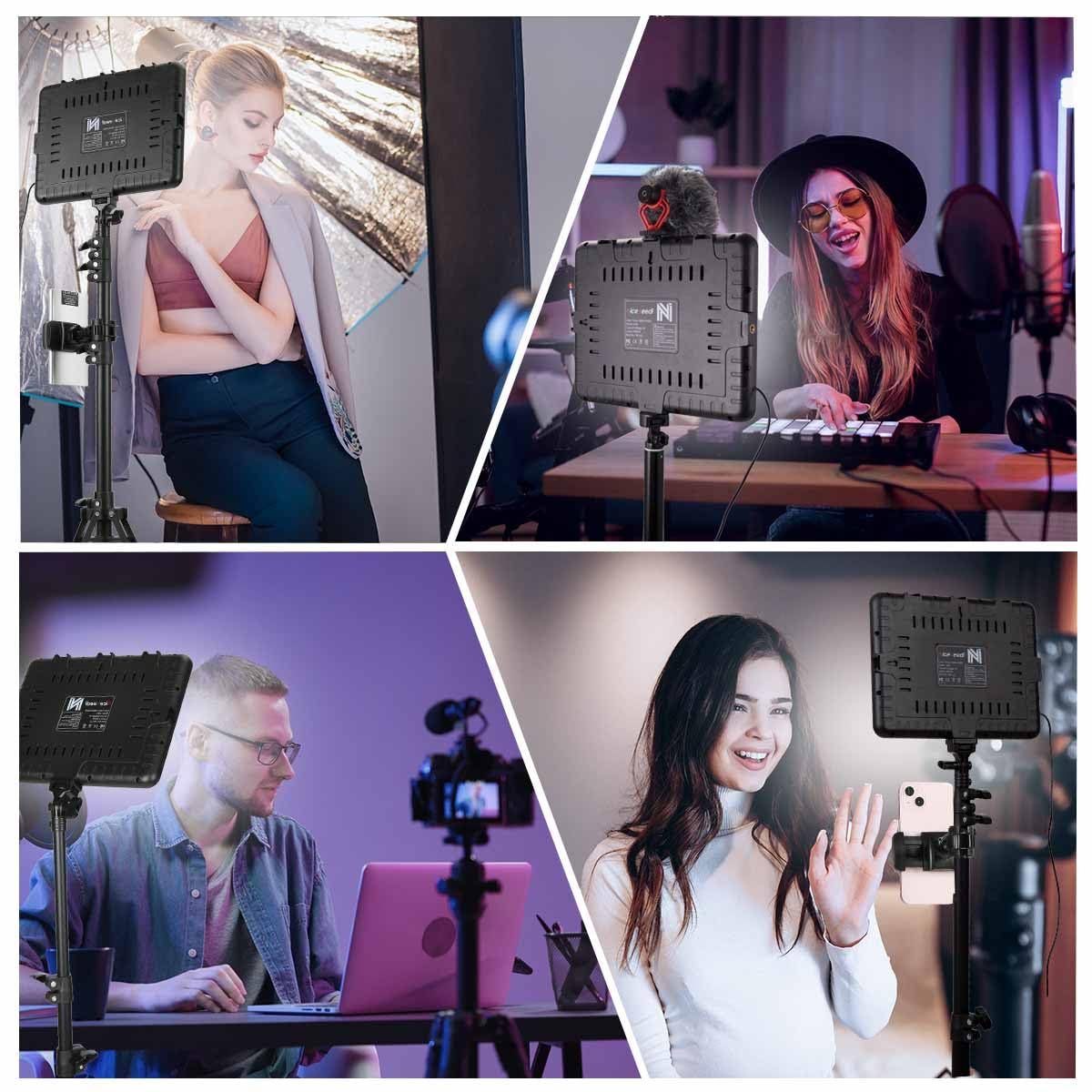 1-Pack LED Video Light Kit, NiceVeedi Photography Lighting Kit, 2800-6500K Dimmable Studio Light with Tripod Stand & Phone Holder, 73" Stream Light for Video Recording, Game Streaming, YouTube