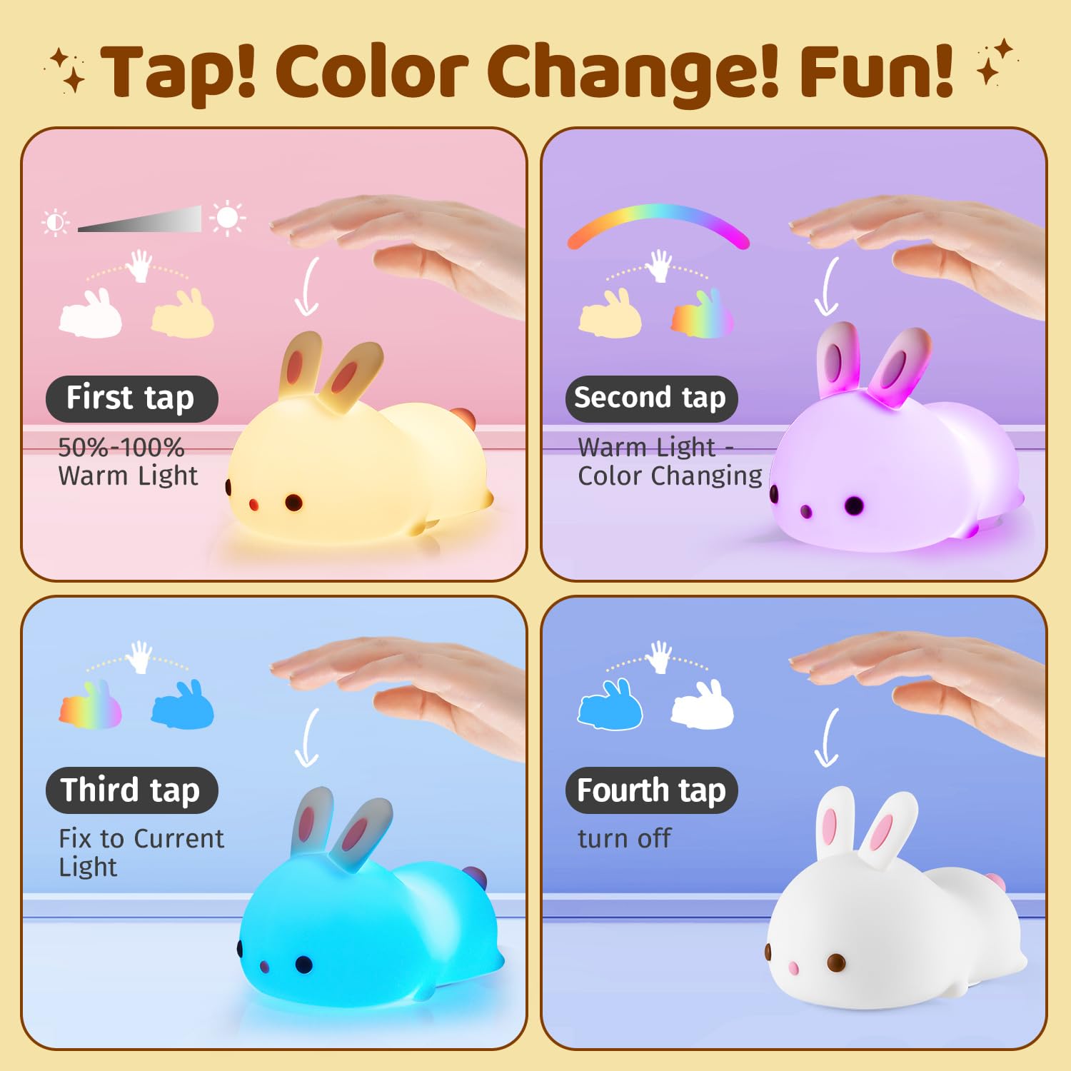 One Fire Luce Notturna Bambini,16 Colori Coniglio Lampada Notturna per Bambini,Ricaricabile USB Lucina Notte Bambini,Silicone Luce Notturna Neonato Regalo Battesimo Bambina Regali Natale Kawaii Gadget