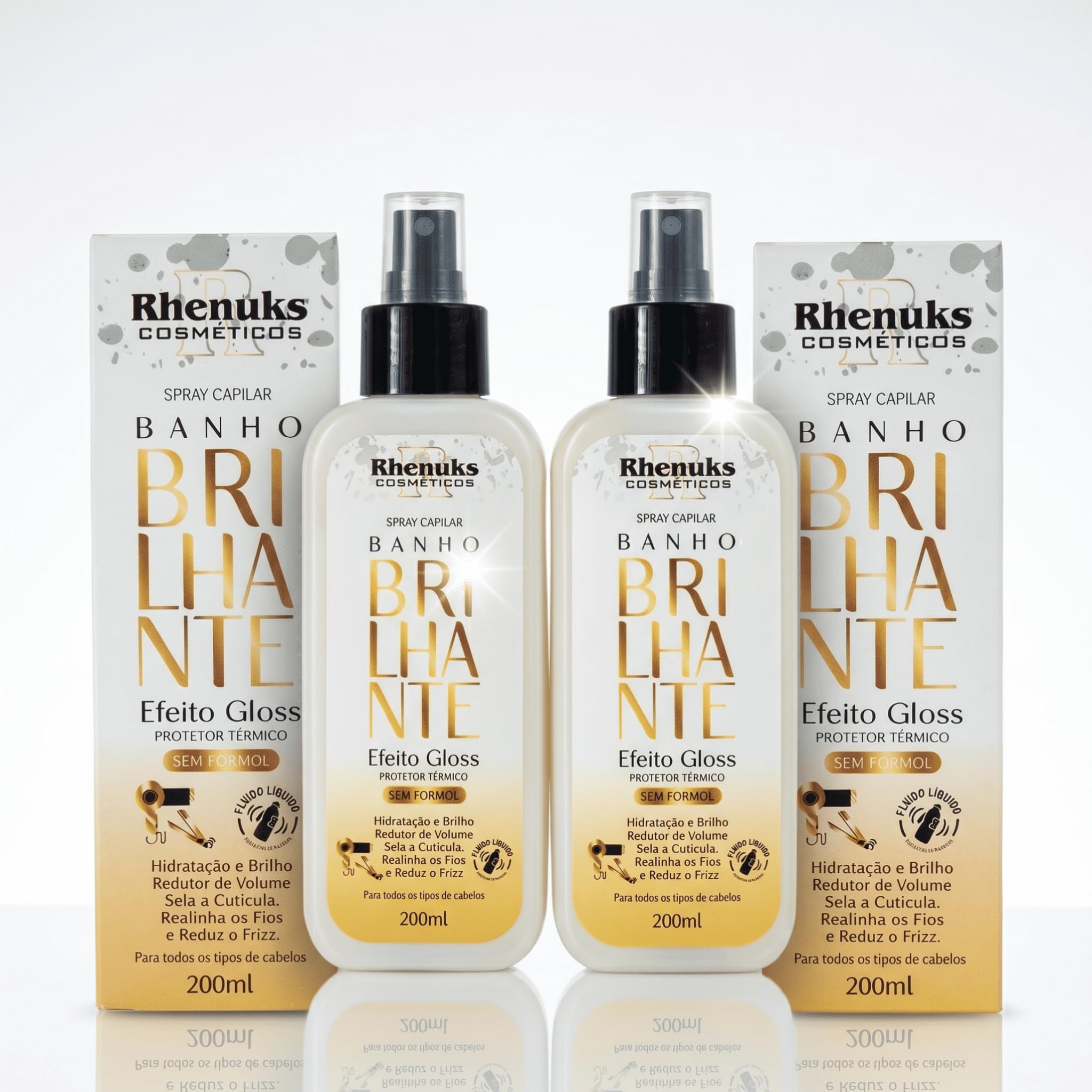 Kit 2 Spray Banho Brilhante Rhenuks Efeito Gloss Selagem Capilar 200ml Protetor Termico