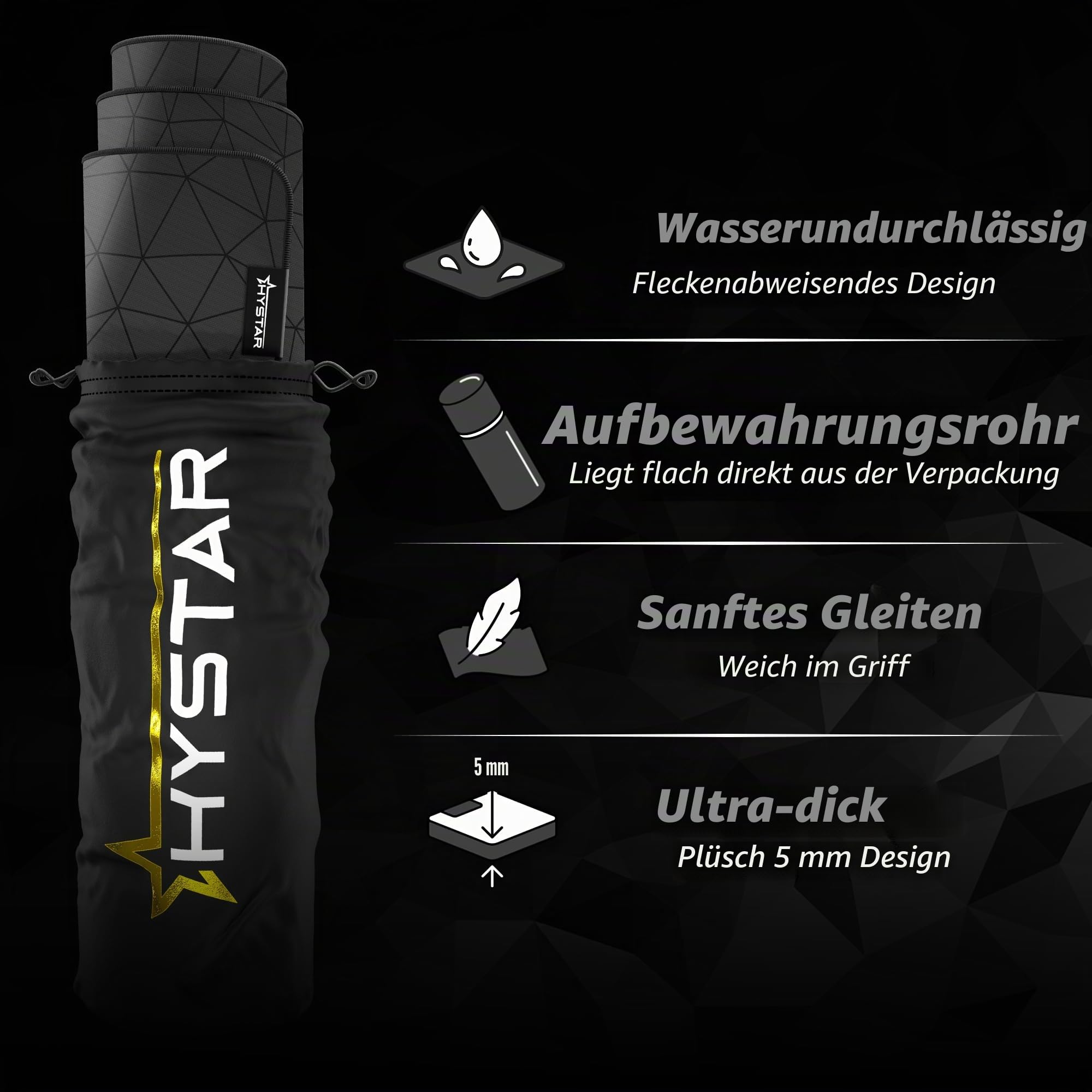 Hystar® Erweitertes Gaming-Mauspad, XXL, 91,4 x 40,6 cm, 5 mm dick, wasserdichte Oberfläche, glattes Polyestergewebe und Unterseite aus Naturkautschuk, Poly-Schwarz