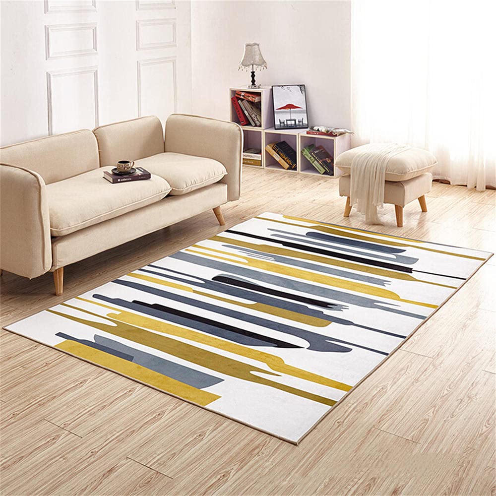Tapis motif géométrique salon abstrait noir gris jaune - Grand tapis moderne 160x230