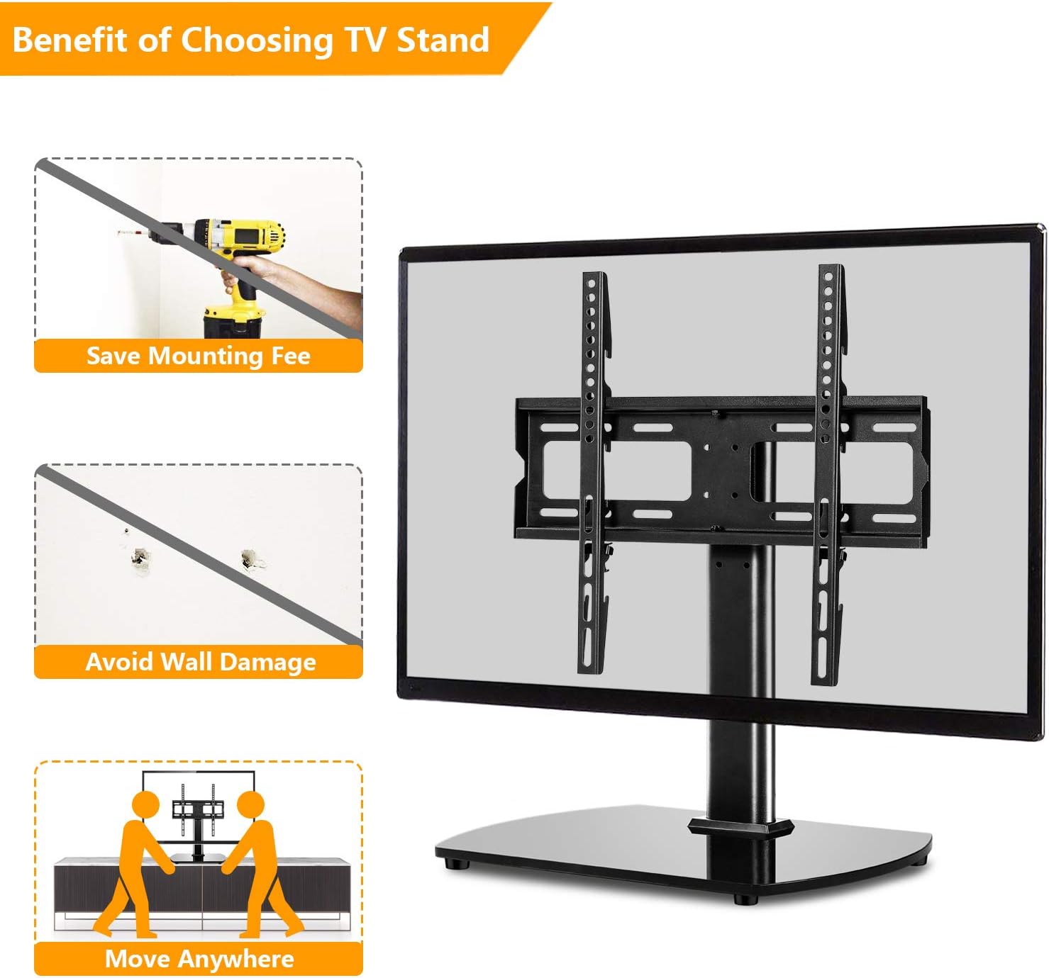 Limited Stock Universal Swivel Table top TV Stand with Mount for Most 27 32 37 40 42 47 50 55 LCD LED Plasma Flat Screens, Height Adjustable TV Base Replacement,Max VESA 400x400mm,Tempered Glass Base,up to 88lbs