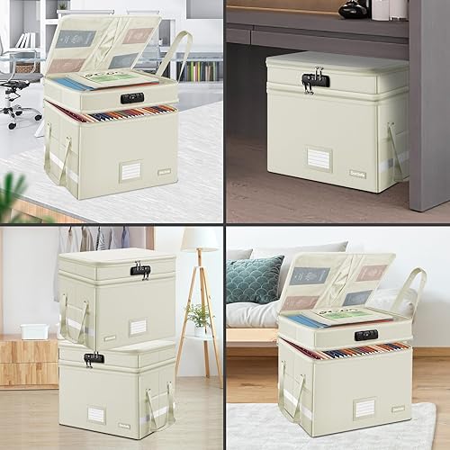 Miniatura 3 de DocSafe Caja de archivos con cerradura, caja de documentos ignífuga de varias capas, organizador de almacenamiento de archivos plegable con