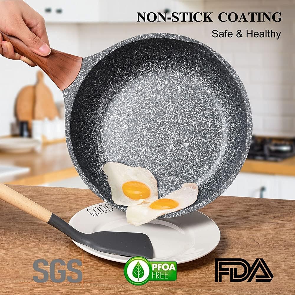 RIOVARM Nonstick Frying Pan 20cm for Induction Hob Granite Omelette Pan, 8 inch Small Pans, PFOA Free Egg Pans - Image 3