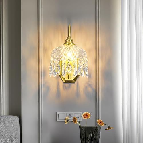 Miniatura 4 de Juego de 2 apliques de pared vintage, apliques de pared de cristal de cristal, acabado de latón antiguo cepillado mate, juego de dos para