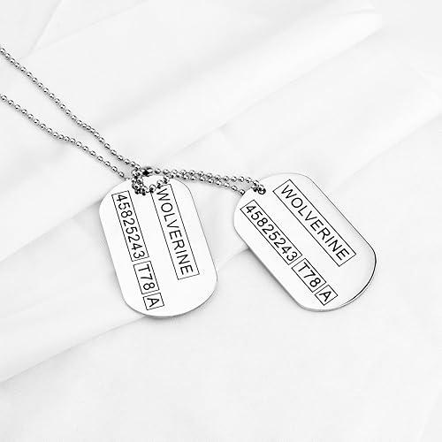 Miniatura 3 de Wolverine Logan 2 sided Dog Tags Stainless Steel Military Pendant Necklace