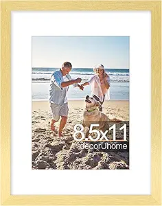 decorUhome 8.5 by 11 Picture Frame, Display Pictures 6x8 with Mat or 8.5x11 without Mat, Wall & Tabletop Display Certificate Frame, Gold, 1 Pack