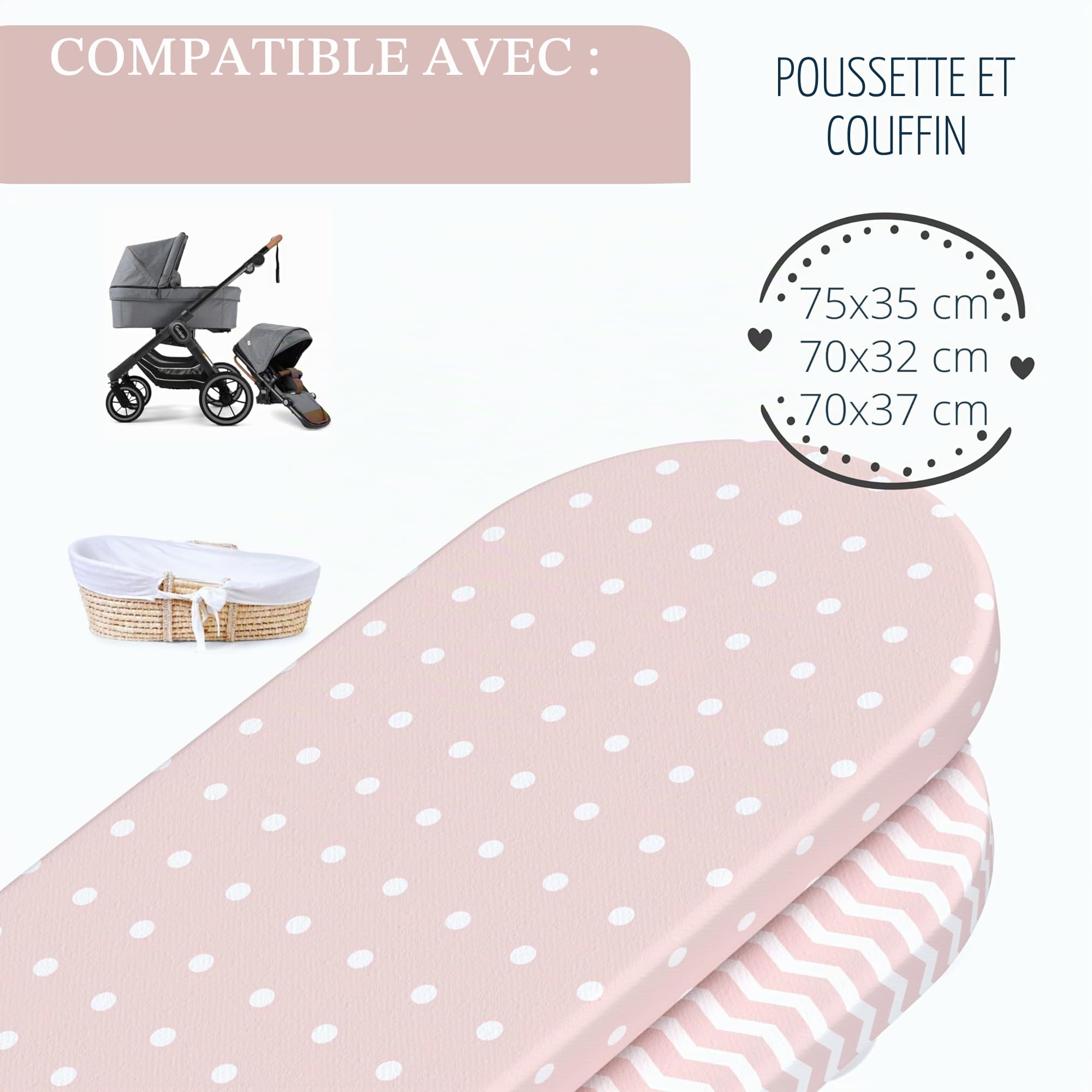 mimaDu – Lot de 2 Drap Housse pour bébés en 100% Coton Oeko-Tex 80 x 40 cm, également adapté pour 78 x 36 et 80 x 35 pour poussettes, Lits bébé, Matelas bébé, Berceau, Couffins (Vieux Rose)