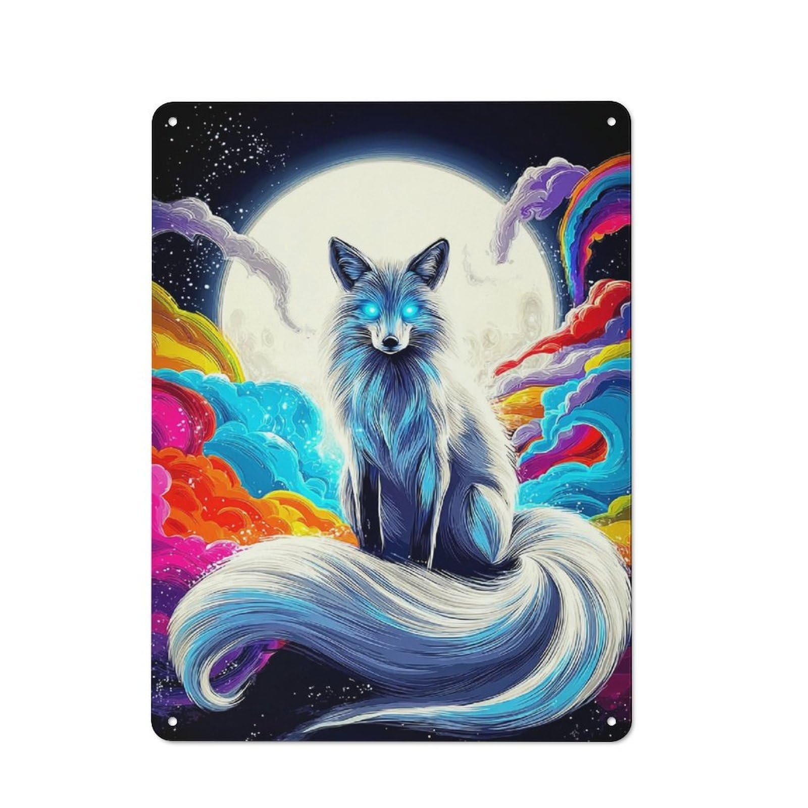 Junmoney Magical Fox Under The Moonlit Sky Rustic Tin Sign 40X30cm For Home Bar Wall, For Home Interiors, Feature Walls And Decorative Displays