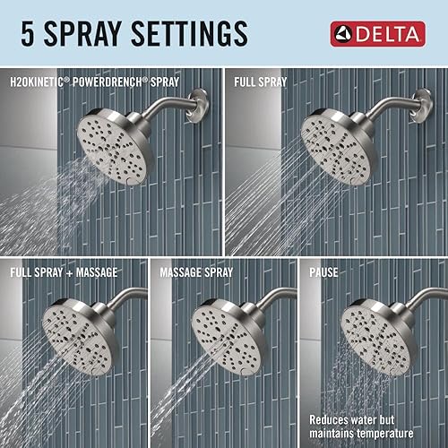 Miniatura 6 de Delta Faucet Nicoli Serie 14 - Grifo de ducha de un solo mango, kit de molduras de ducha con cabezal de ducha H2Okinetic de 5 pulverizaciones,