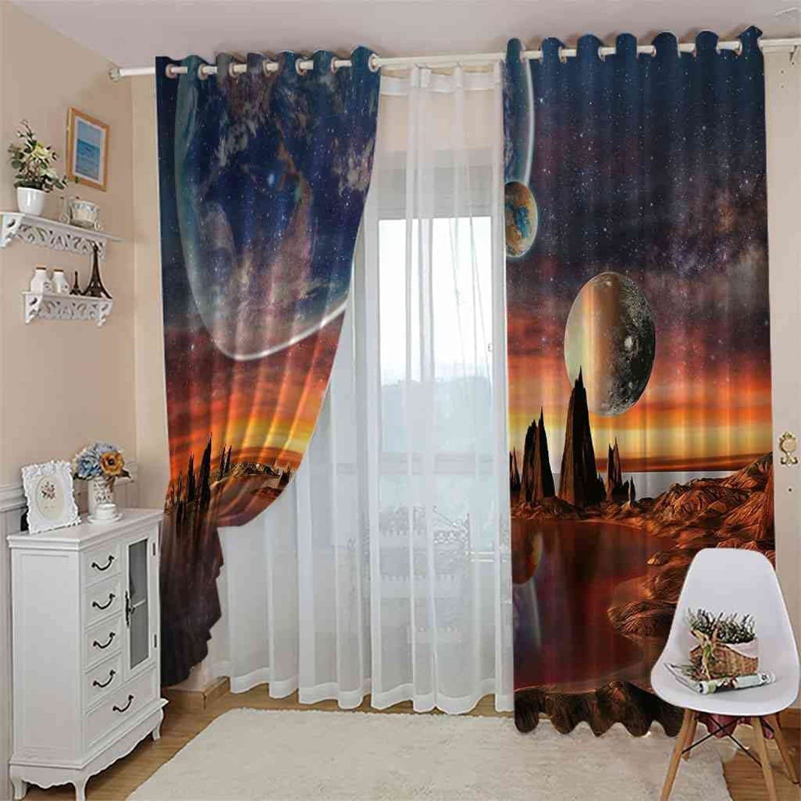 Produktbild von Wasserfall Set Fantasie Dschungel Blackout Curtain, Sternenhimmel Wald Ösen Gardinen Vorhang Schallschutz