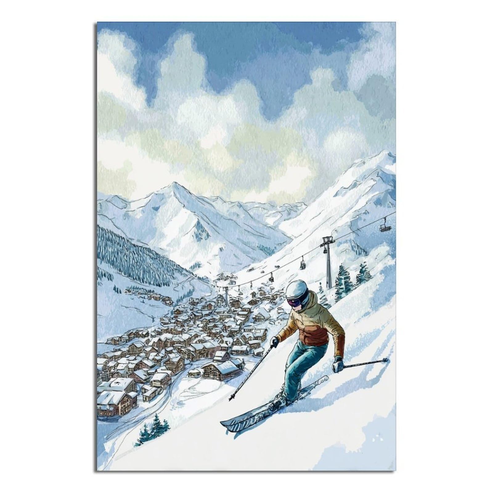 iPuzou Andermatt Switzerland Ski Poster 20x30inch(50x75cm) Vintage Watercolor Canvas Art