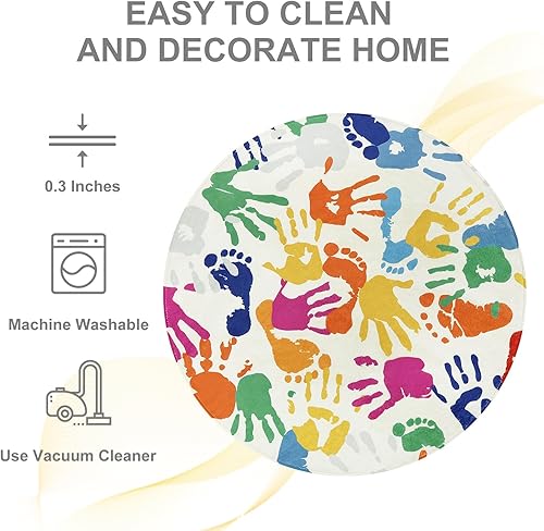 Miniatura 3 de STARUIA Alfombra redonda grande para el aula de 6 pies, alfombra circular colorida para guardería, alfombra lavable para niños para sala de juegos,