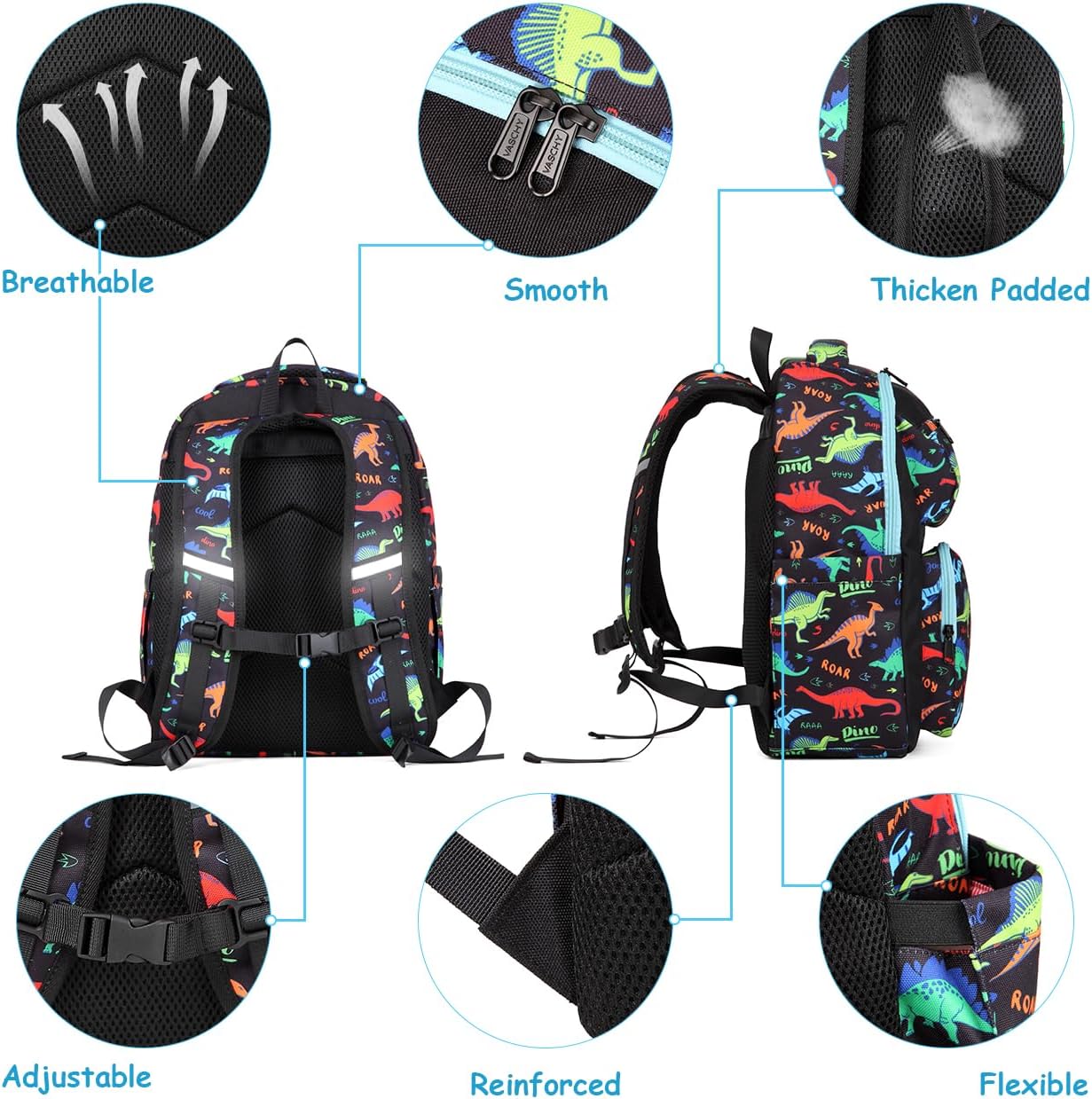 VASCHY Backpack for Boys, Kids Cute Kindergarten Preschool Children 12L Small Backpack Bookbag for School Travel Dinosaur Black - Image 5