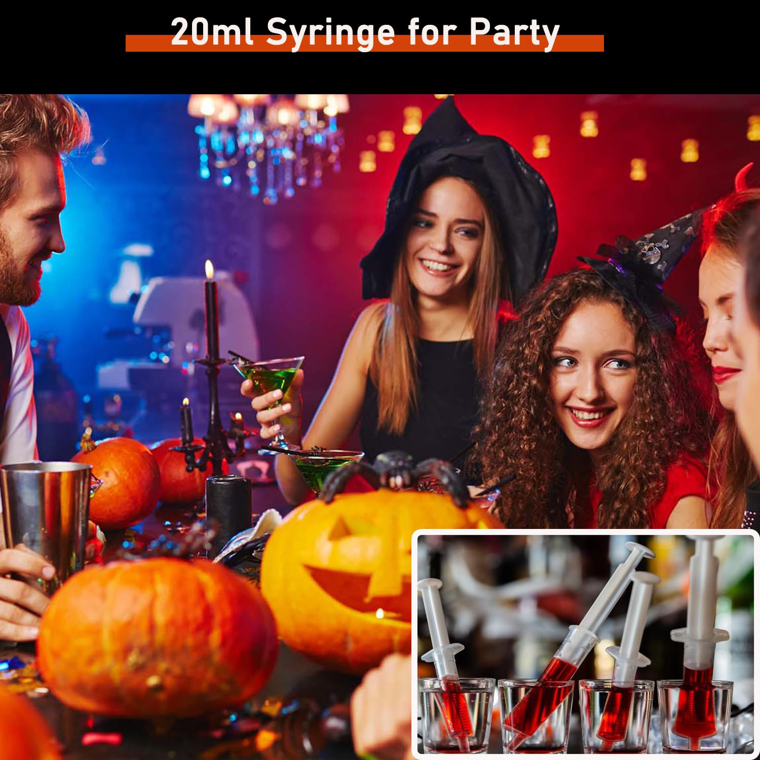 Paquete de 5 jeringas de plástico de 20 ml con tapas para medición de líquidos, oral, laboratorios científicos, alimentación de mascotas, aplicador de aceite o pegamento, fiesta de Halloween, estéril