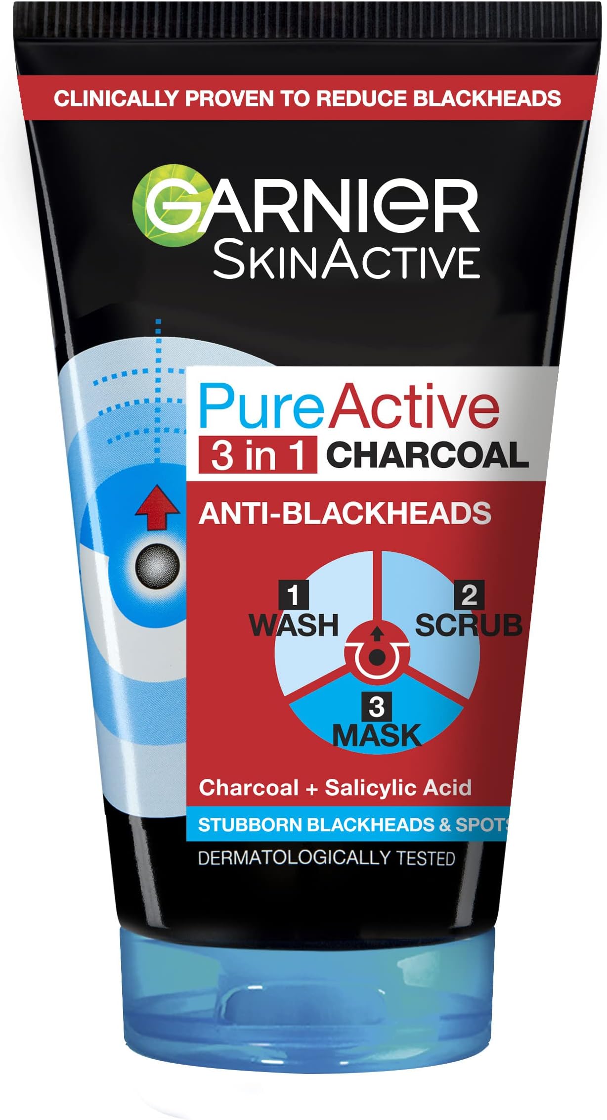 Skin Active Pure Active Intensive 3in1 Charcoal Anti-Blackhead, 150ml