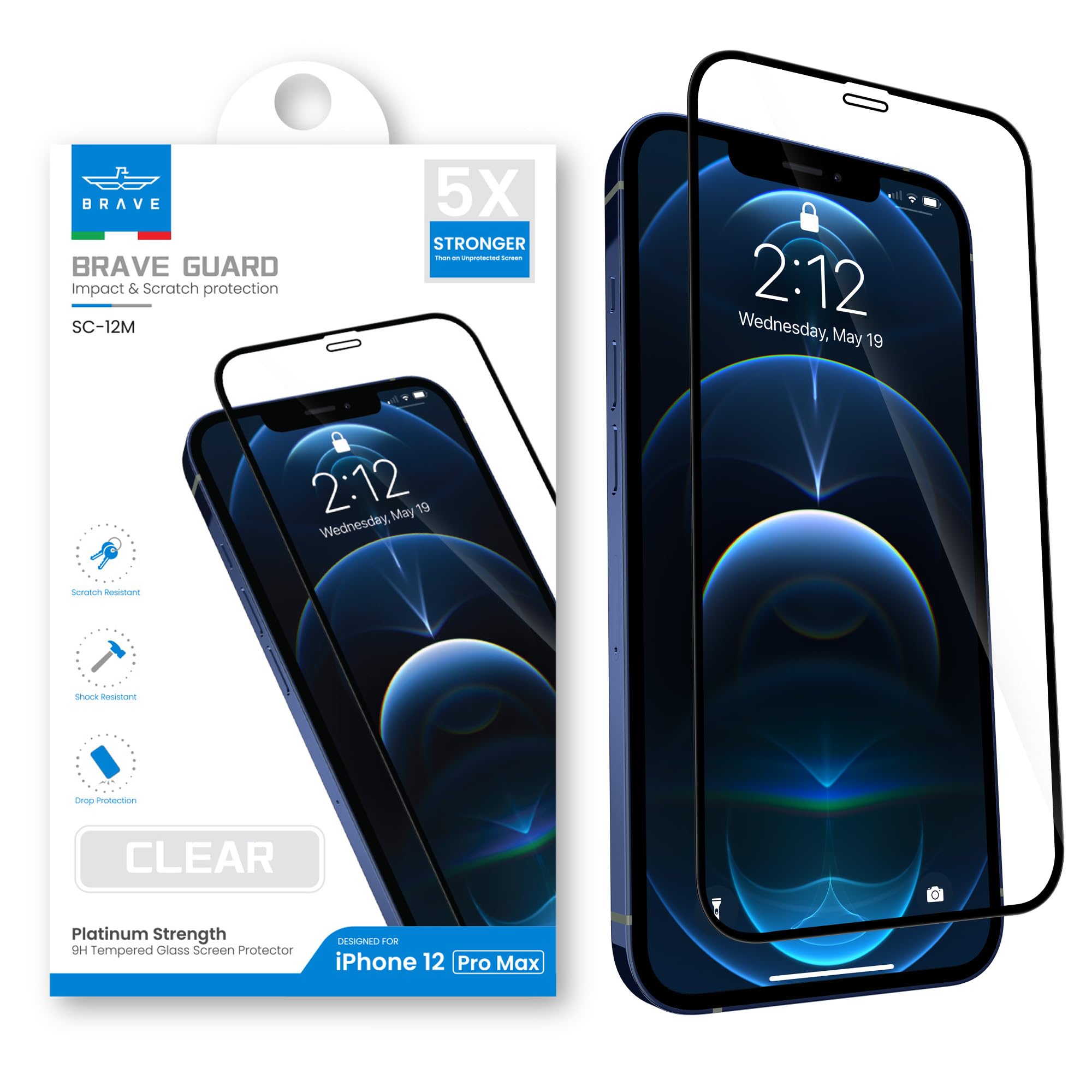 BRAVE Premium Crystal Clear iPhone 12 Pro Max Screen Protector 6.7 Inch Unbreakable with Easy Installation Tray, 9H Tempered Glass HD Clear, Anti-Scratch Bubble Free iPhone Glass Protector (SC-12M)