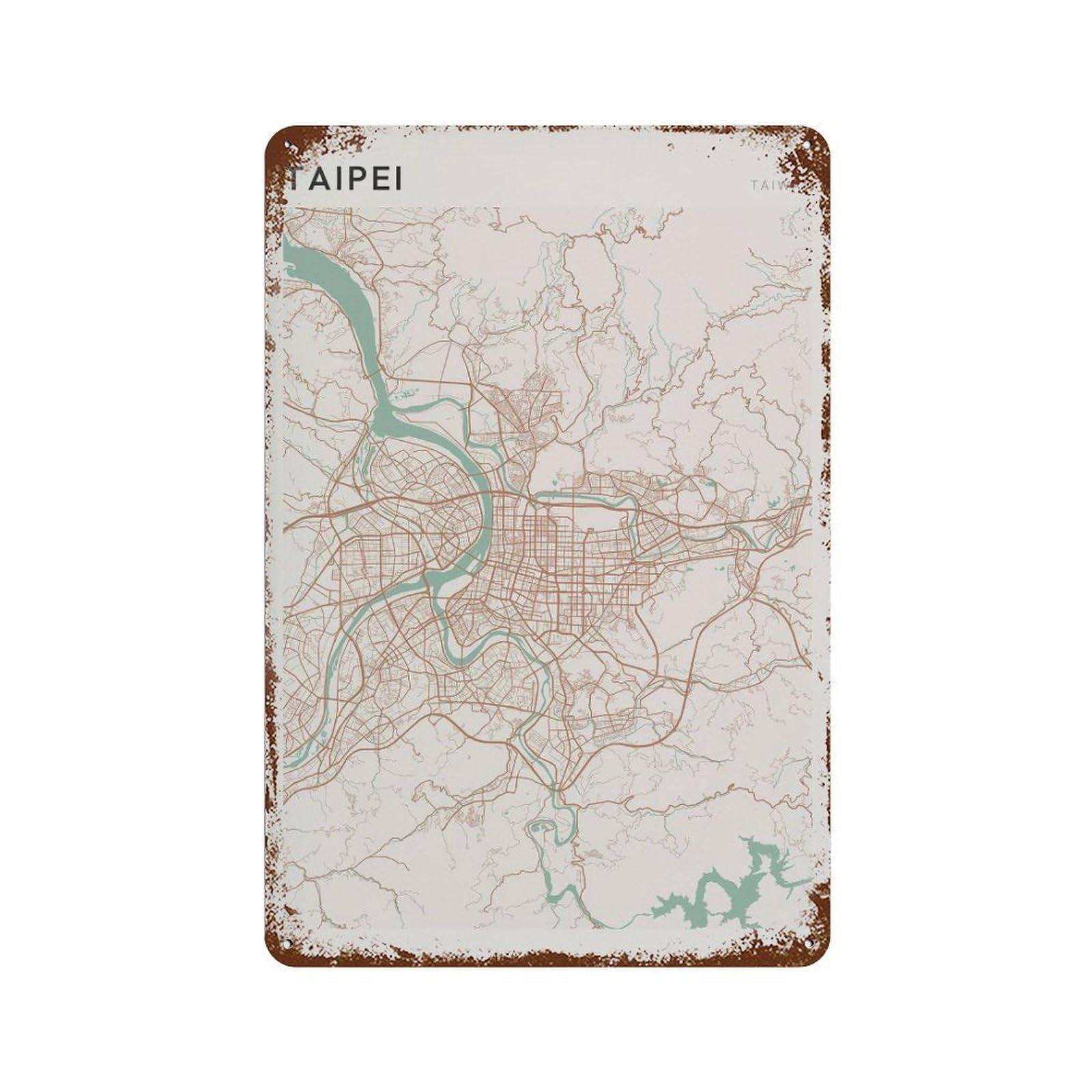 xiaoxiaoshen Taipei Map Taiwan Travel Gift Minimalist Wall Decor Art Metal Tin Poster Modern Home Decor Art Home Bar Shop Decorations Vintage Sign 30x20cm