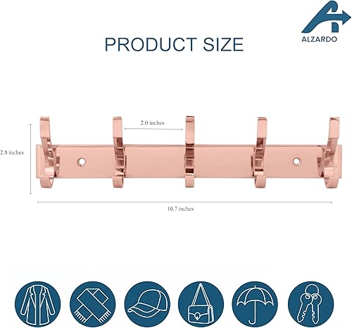 Miniatura 3 de Paquete de 2 percheros resistentes para montar en la pared, estante de acero inoxidable de 5 ganchos dobles para abrigos, toallas, llaves y