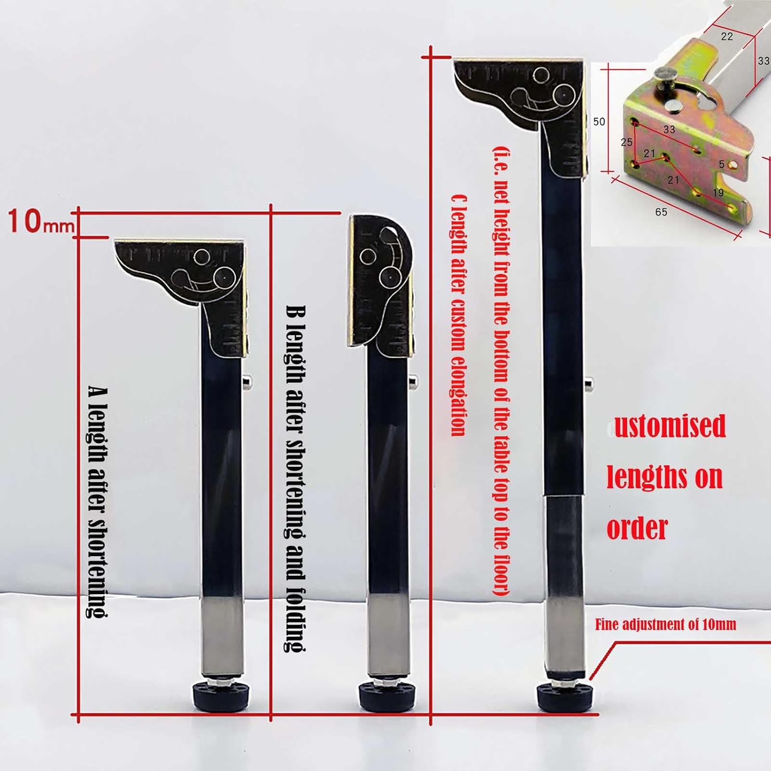 1 パック折りたたみオフィス テーブル脚キッチン家具調理台サポート脚、ステンレス鋼伸縮フィート リフト テーブル脚、30 ～ 150