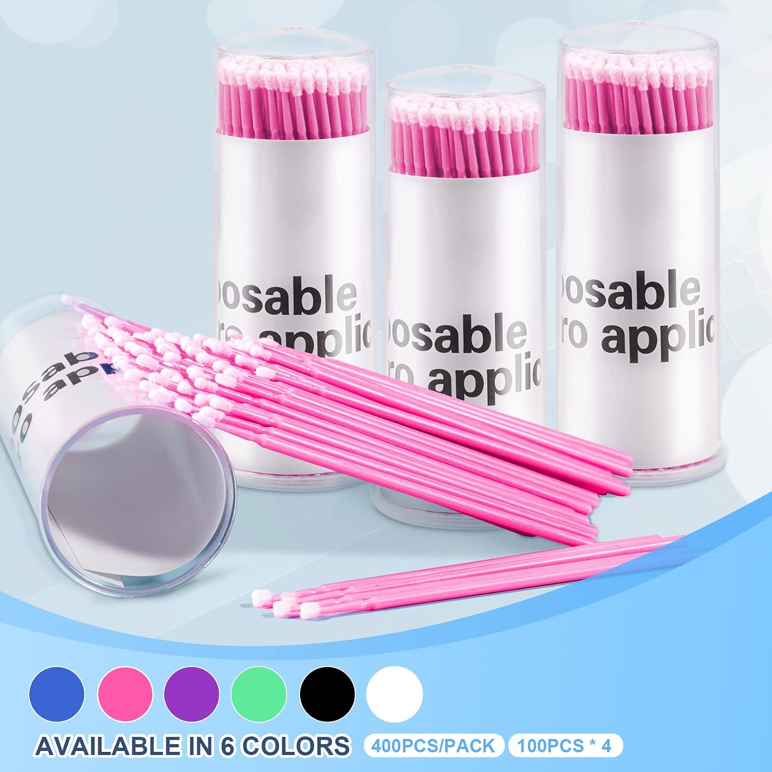 Annhua Disposable Micro Applicators Bendable Micro Applicator Brush with Dense Nylon, 400 Pcs Non-linting Micro Swabs for Eyelash Extensions and Makeup - Pink