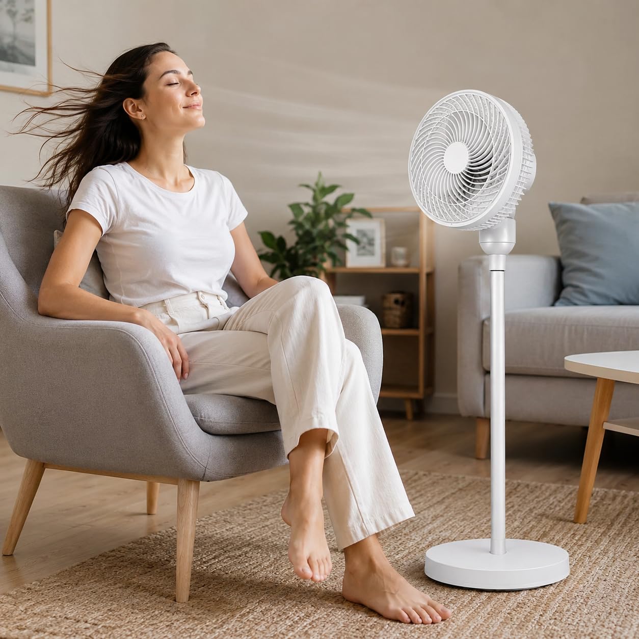 Ventilatore a Piantana - Oscillante - 50W - 3 Velocità Regolabile | Oscillazione automatica, altezza regolabile 65-81 cm, pale 26 cm, inclinazione 90°, base stabile, uso casa e ufficio
