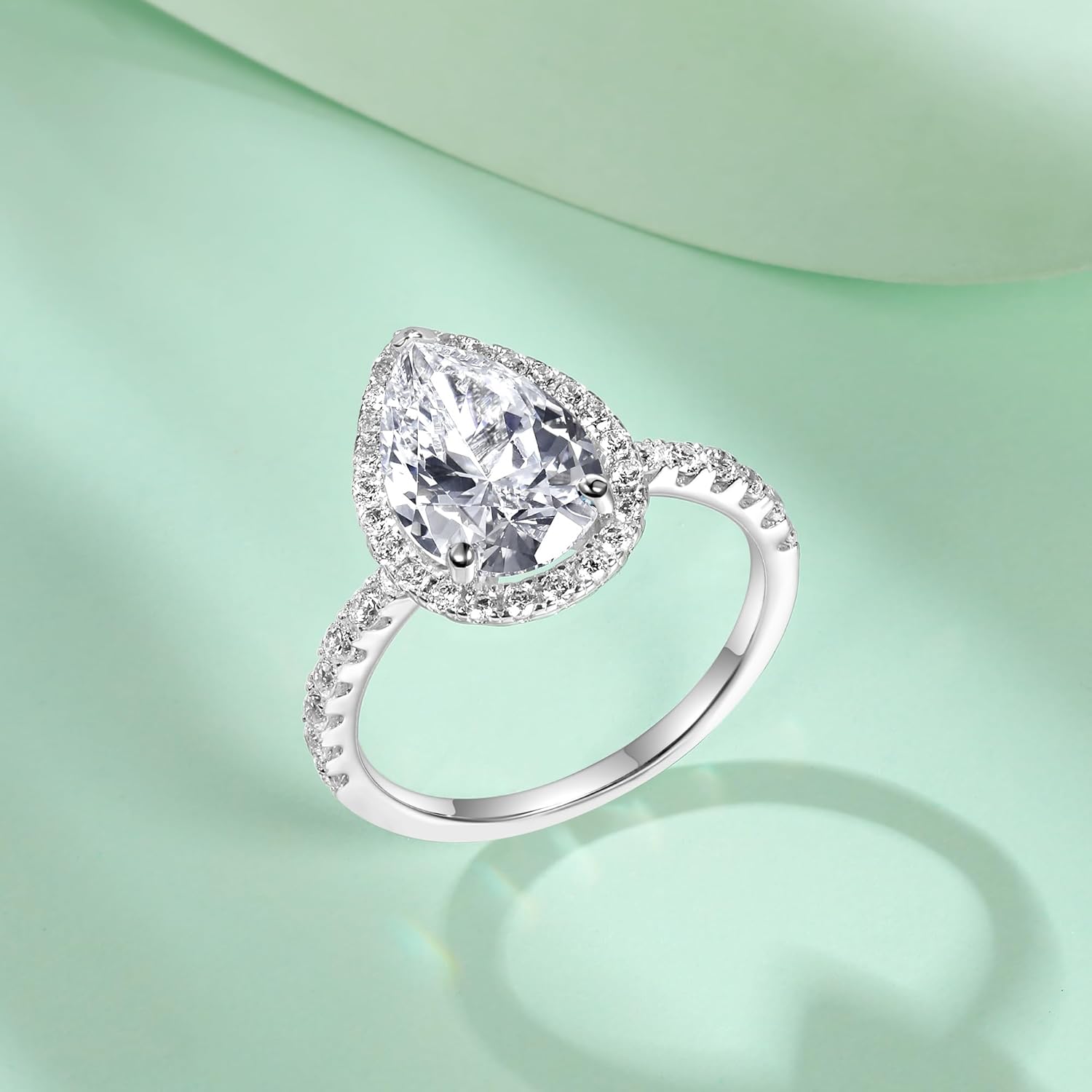 TIKJE Pear-Cut Cubic Zirconia Halo Engagement Ring for Women 18K White Gold Plated, 8 * 12mm/3ct Fake Diamond Promise Engagement Wedding Band Gift For Her Size 6-9 - Image 7