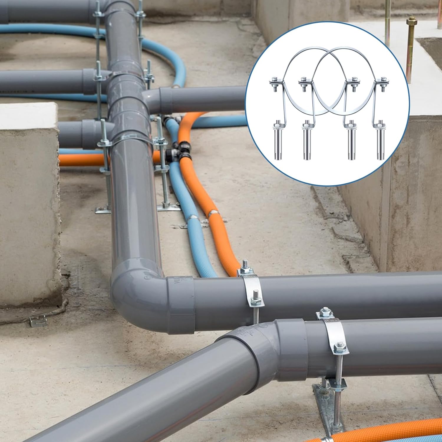 2 PCS 6 Inch B Vent Adjustable Wall Strap Round Gas Vent Pipe Strap Pellet Vent Wall Strap Galvanized Rigid Split Ring Hanger Pipe Chimney Adjustable Wall Strap Pipe Bracket Clamp Silver