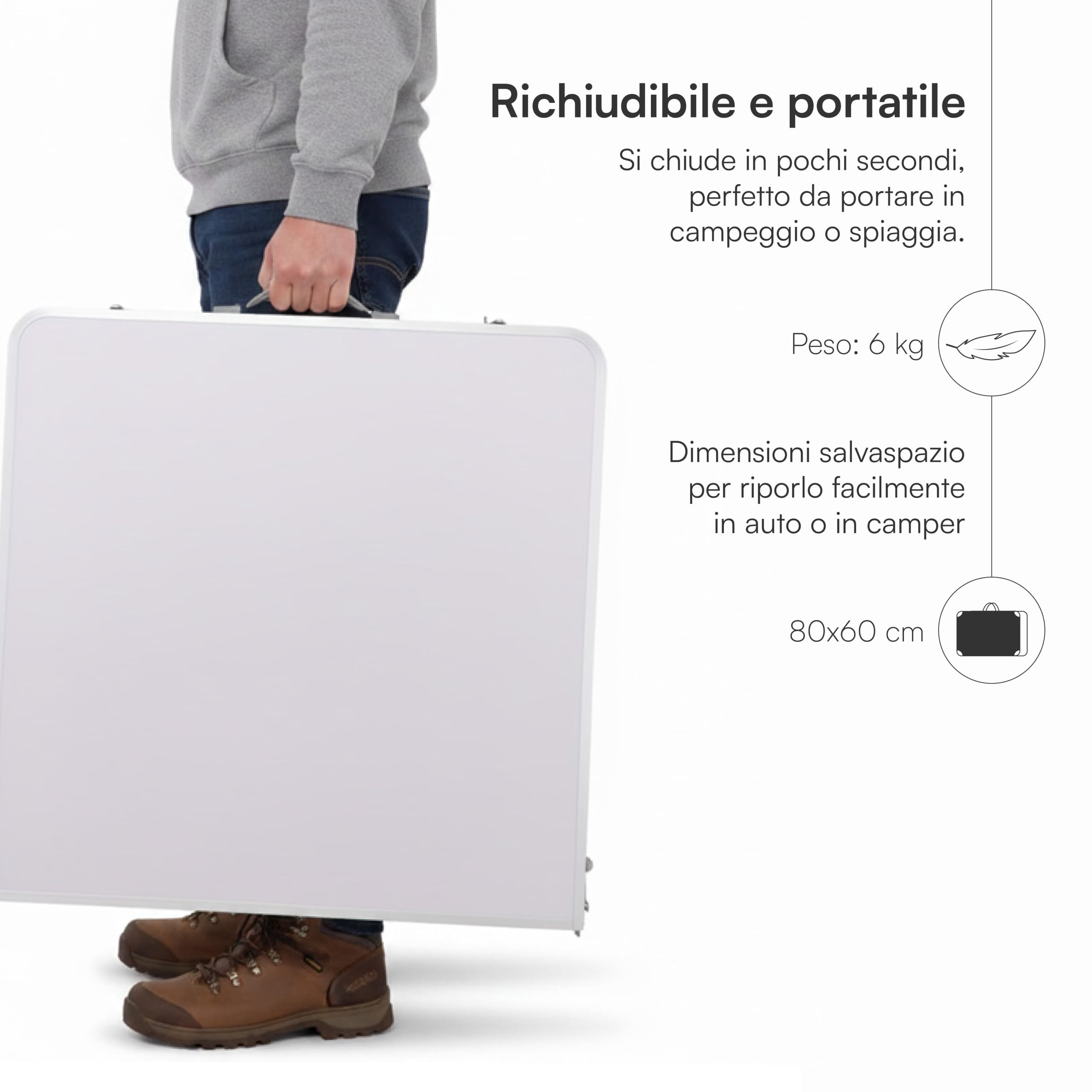 Baroni Home Mesa plegable de camping, mesa portátil plegable de aluminio con tablero de fibra de densidad media, ligera, ideal para camping, playa, picnic y al aire libre (mesa blanca 120 cm + sillas)