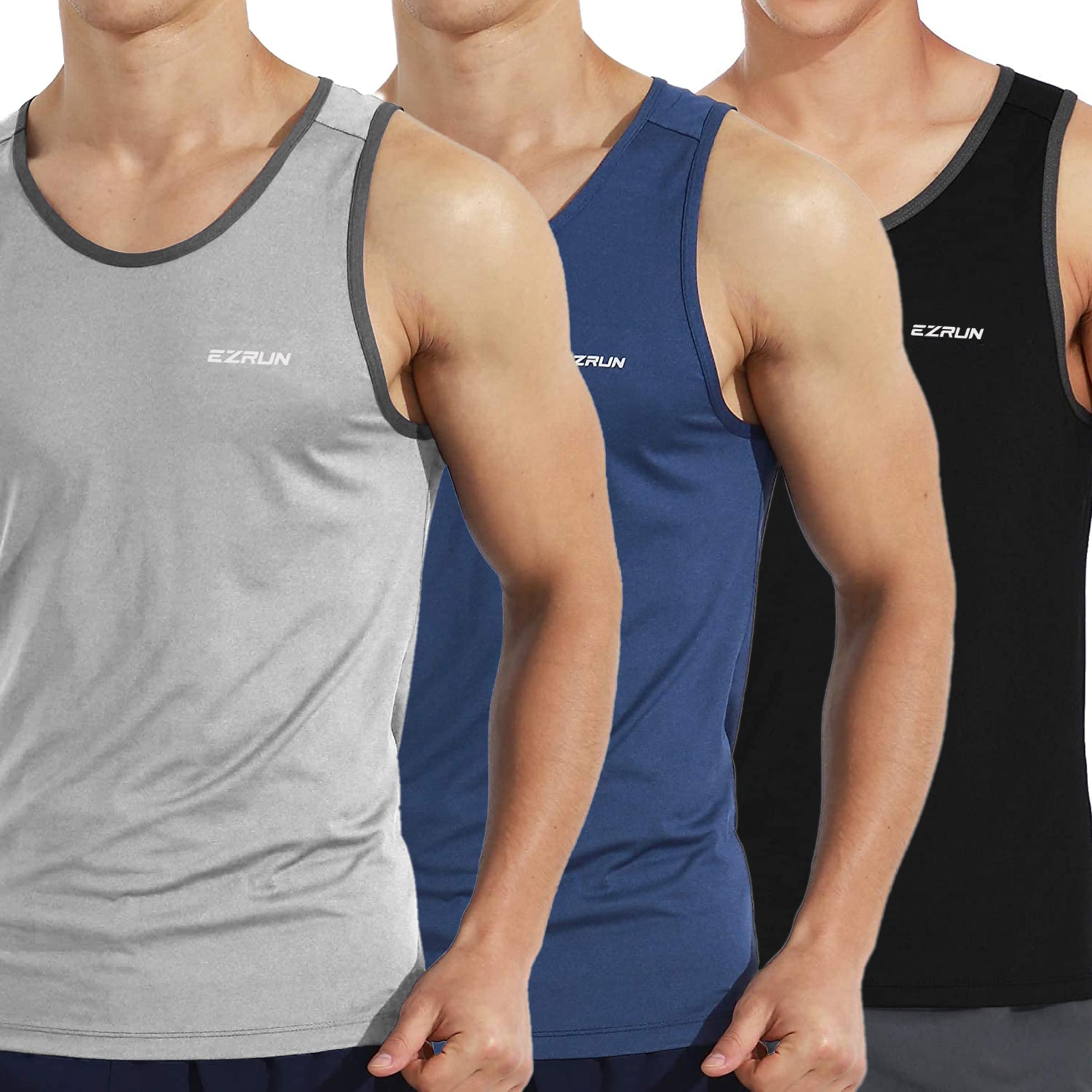 EZRUN Men's Quick Dry Tank Top UPF 50+ Summer Beach Swim Shirts for Gym Workout Athletic Muscle Sleeveless Shirts