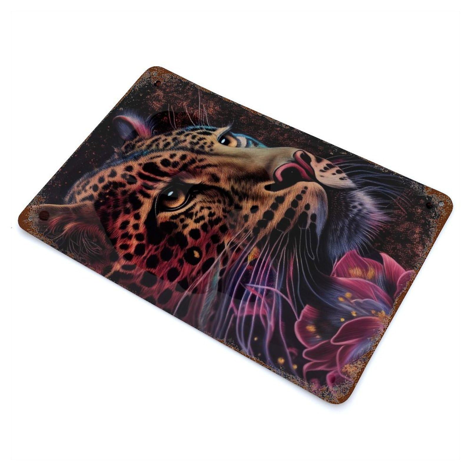 Retro Metal Sign Colorful Cheetah Animal 11.8"x7.9", Retro Wall Decor for Living Room, Hallway And Home Decor