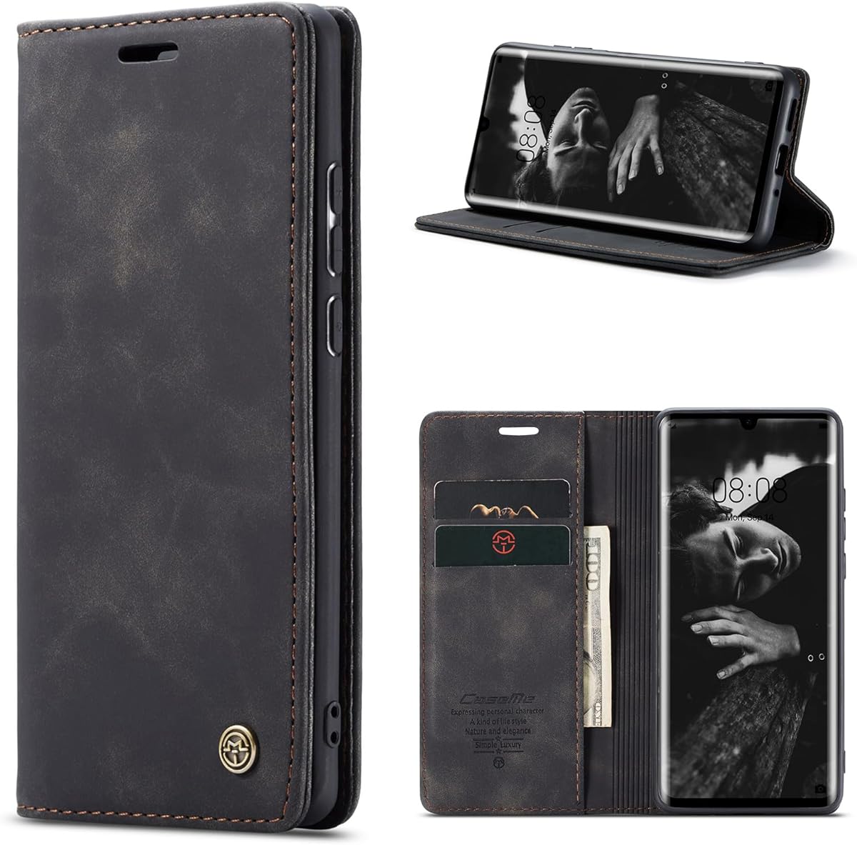 Wallet Case for Huawei P30 Pro with Card Holder, Kickstand Blocking Magnetic Closure Shockproof Protective PU Leather Cover for P30 Pro Flip Case Wallet - Black