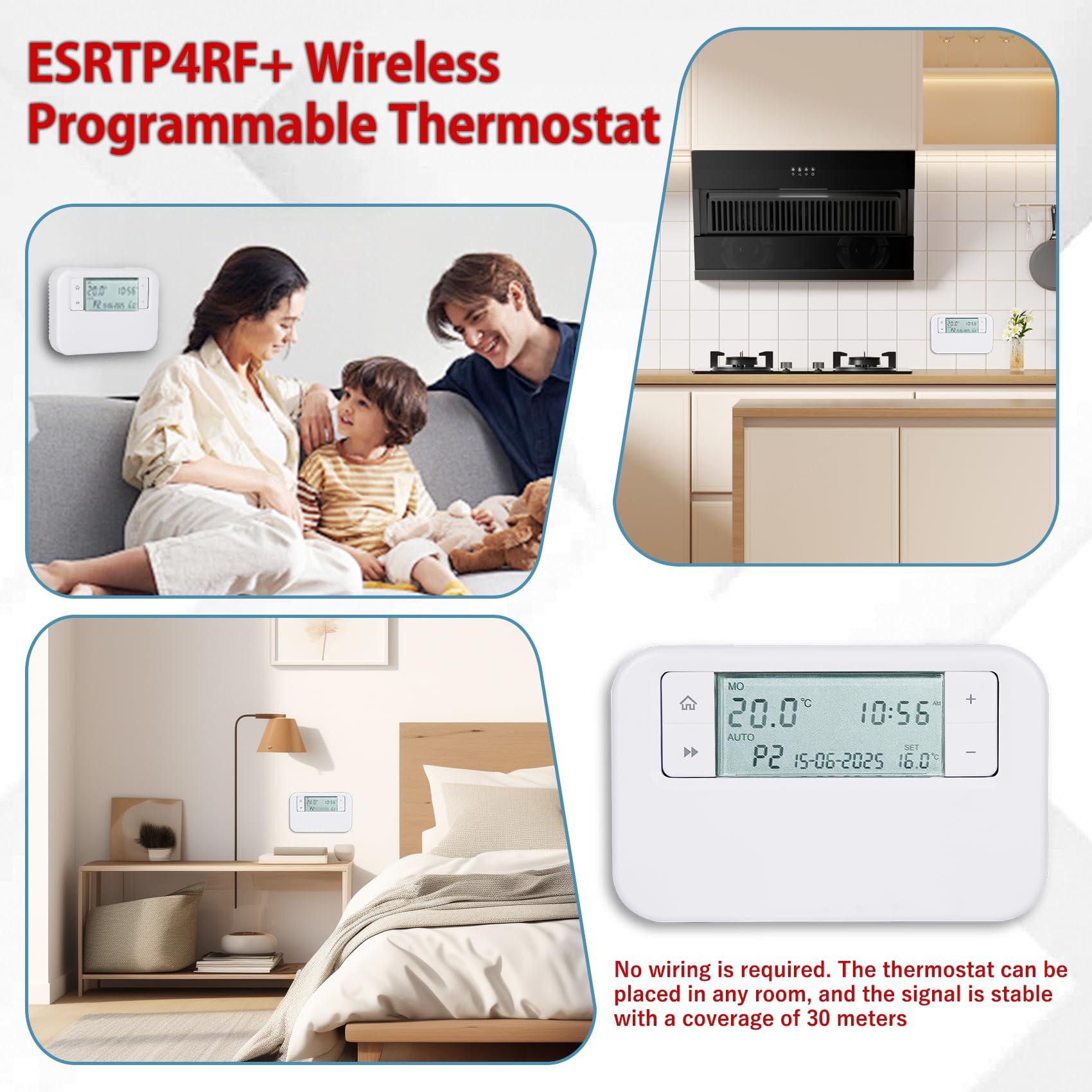 ESRTP4RF+ kabelloses, programmierbares Thermostat - Passen Sie die Innentemperatur über Programmierung an, verwalten Sie Heizsysteme intelligent und fördern Sie die Energieeffizienz
