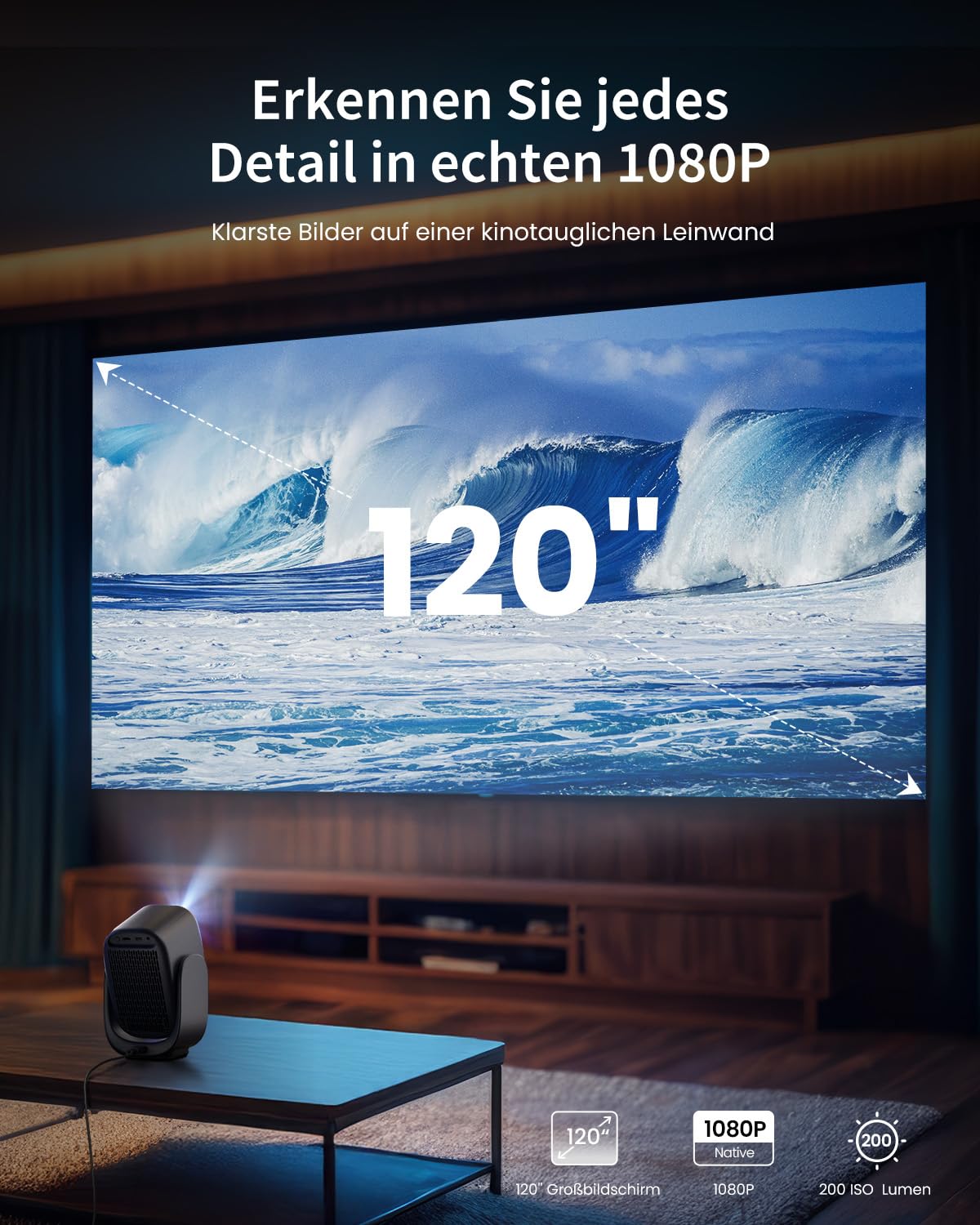 Dangbei N2 mini Smart Beamer mit Ständer, Offizielles Netflix Heimprojektor 1080P Full HD, Autofokus, Trapezkorrektur, Dolby Sound, Tragbarer Video Beamer mit WLAN und Bluetooth für Outdoor/Handy