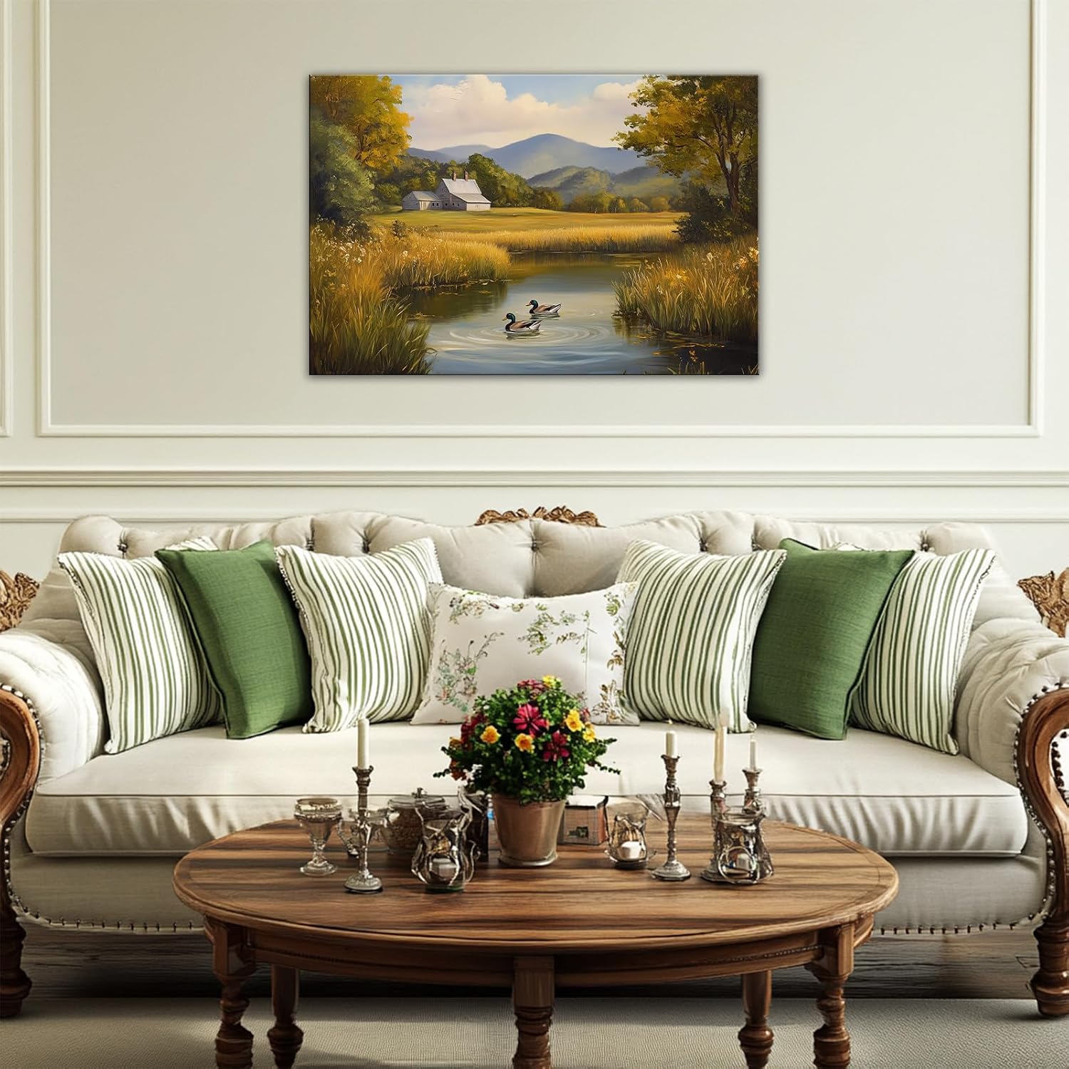 Rustic Farmhouse Wall Art Country Landscape Canvas Prints Lake Ducks Paintings Framed Artwork for Living Room Bedroom Dining Room Decor(FARM-3,16"x20")