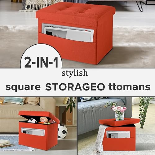 Miniatura 143 de LINMAGCO Taburete otomano plegable con bolsillo lateral, moderno, corto, sofá, tela de lino, 17 x 13 x 13 x 13 (color azul niebla) azul (Fog