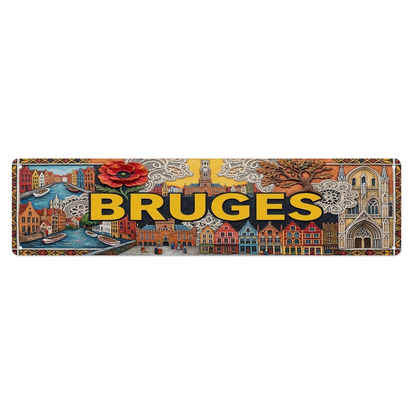 Gead 4X16inch Style Vintage Bruges Belgium Flag Pattern Metal Tin Sign
