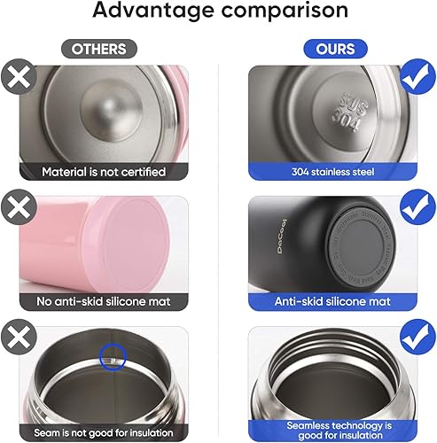 Miniatura 9 de DaCool - Recipiente de acero inoxidable con aislamiento al vacío para alimentos fríos y calientes, lonchera tipo bento, de 16 y 24onzas, con