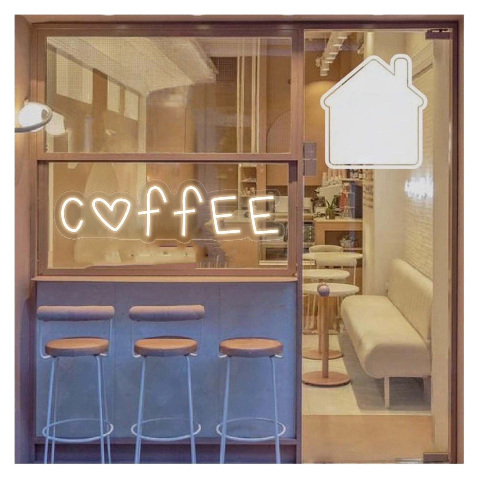 RONGCH Hanging Art Signs Coffee with Heart Neon Sign,Suitable for Espresso Bar Shop Dimmable 40cmx12cm(E)