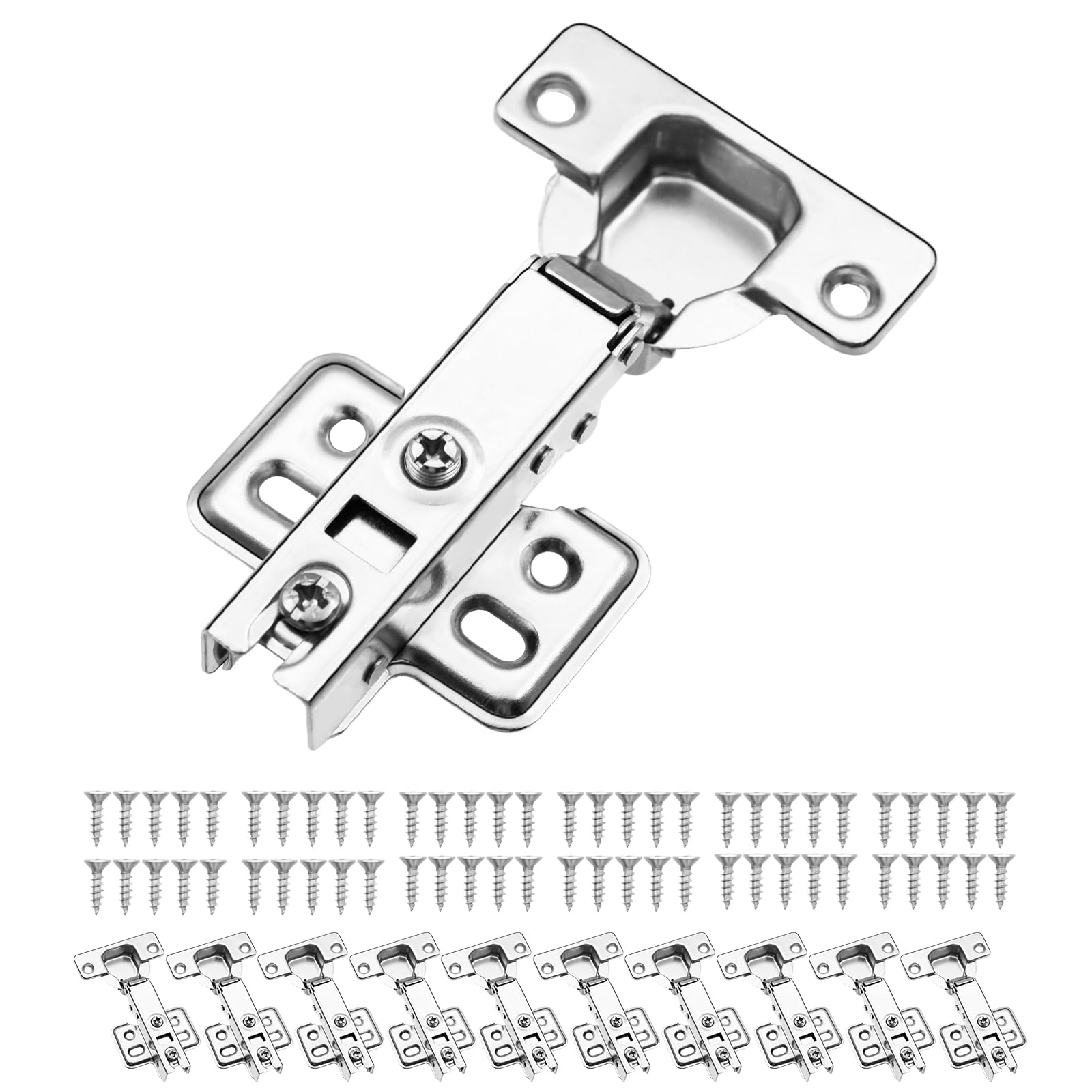 Byzcysg Slivery 10 Pack Soft Close Cabinet Door Hinges, Stainless Steel Adjustable Nickel Concealed European Hinges For Kitchen & Bathroom Cabinets