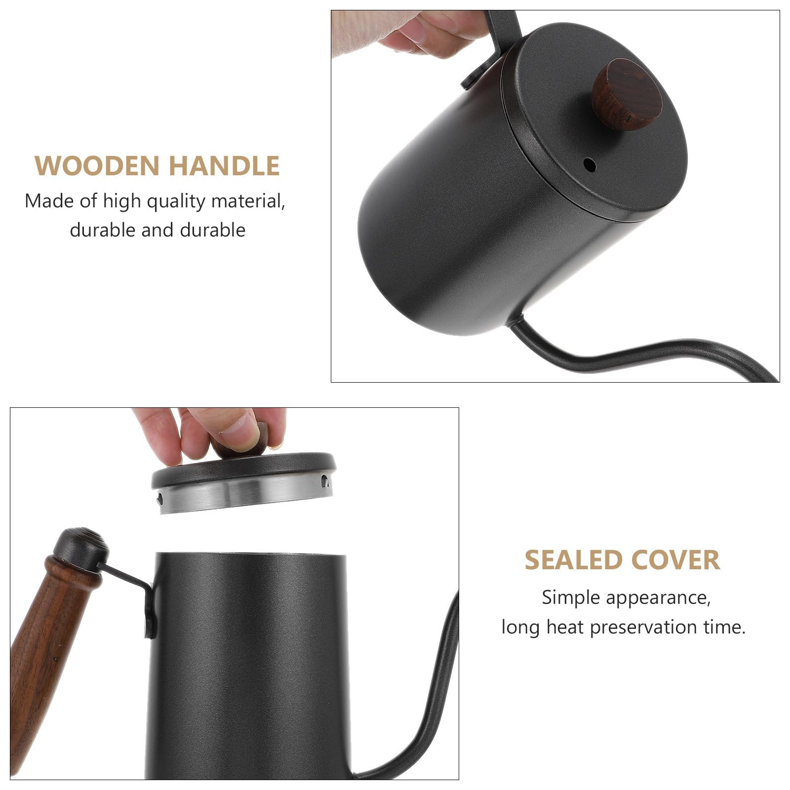 Bollitore Caffè Tipo Collo D’oca in Acciaio Inox 600ml Nero